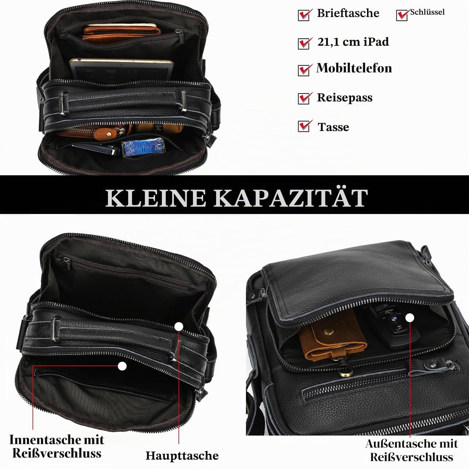 Herren Echtleder Umhängetasche Retro Messenger Casual Business Handtasche Umhängetaschen | Kleine Vintage Schultertasche