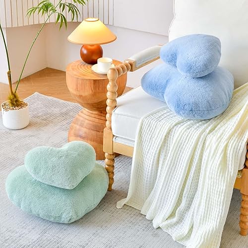 Miniatura 6 de XVTRU Almohadas suaves en forma de corazón, bonita almohada decorativa de corazón azul polvoriento, cojín de felpa de corazón de 12.9 x 9.8