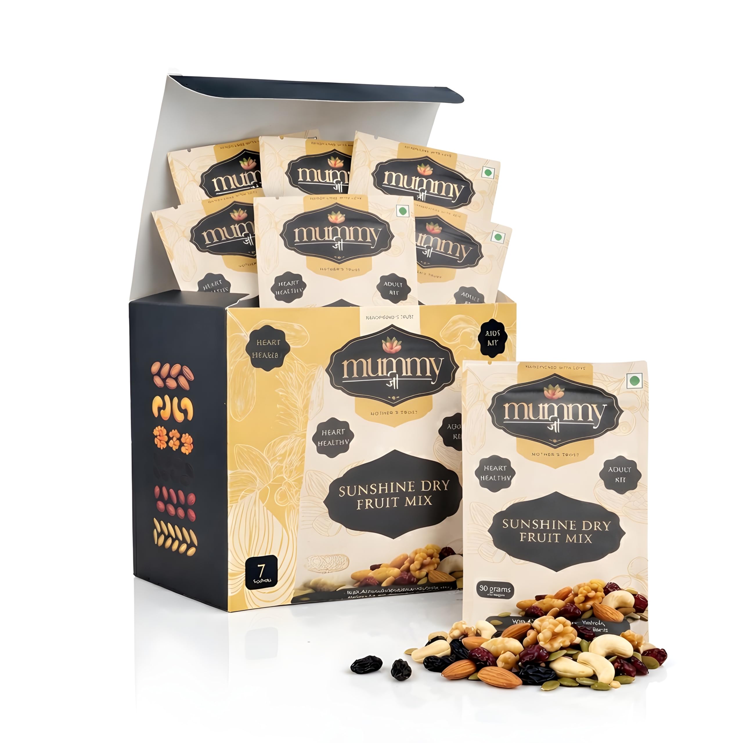 Mummy Ji - Dry Fruit Mix for Adults (30g x 7 Pouches) | Portion Controlled Trail Mix with Almonds, Cashews, Walnuts, Seeds & Cranberries | Omega 3 & Protein Rich Healthy Snack Box-image-40