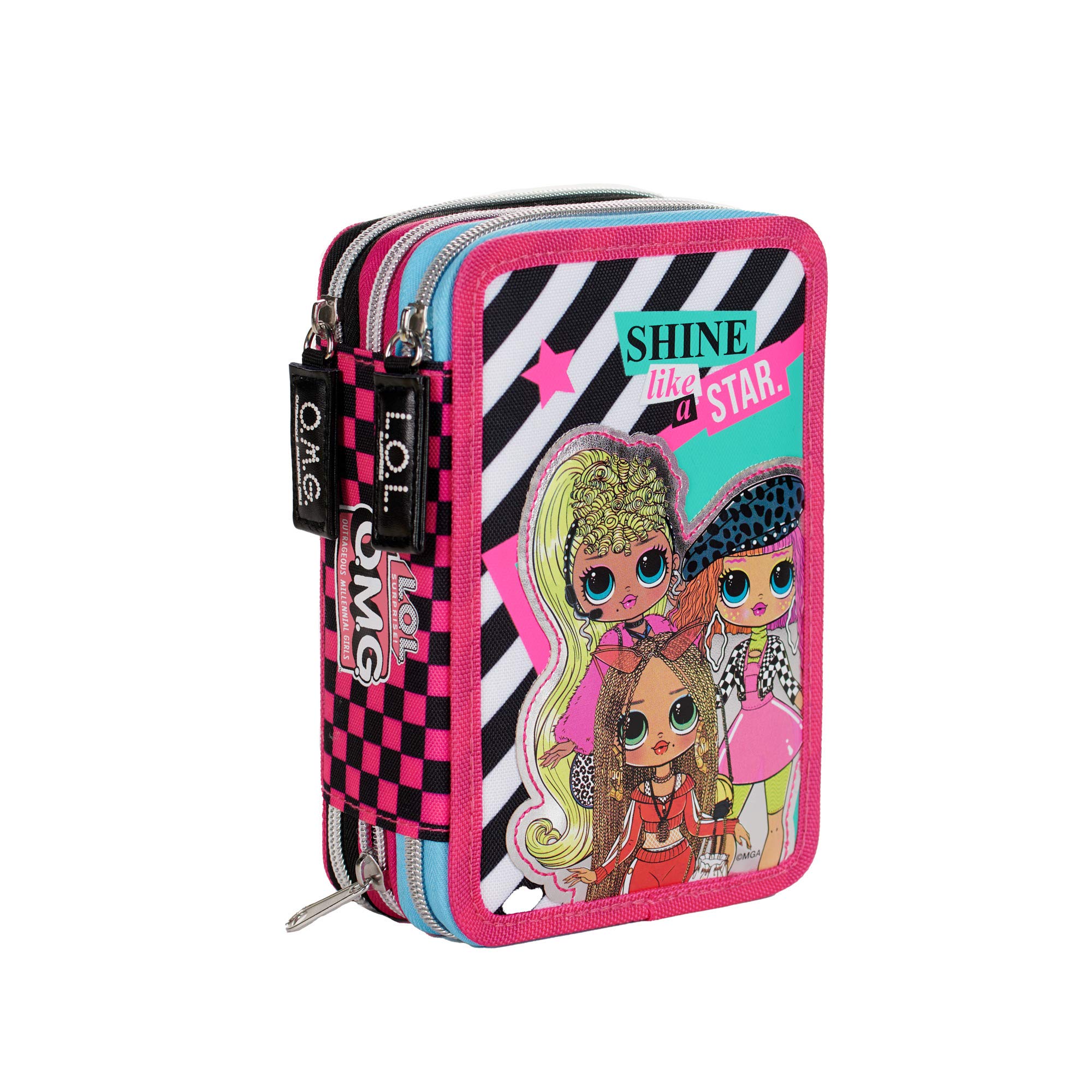 G.P. Schoolpack Zaino Scuola LOL O.M.G. Estensibile 40x29x13(+9) cm + Astuccio 3 Zip Completo