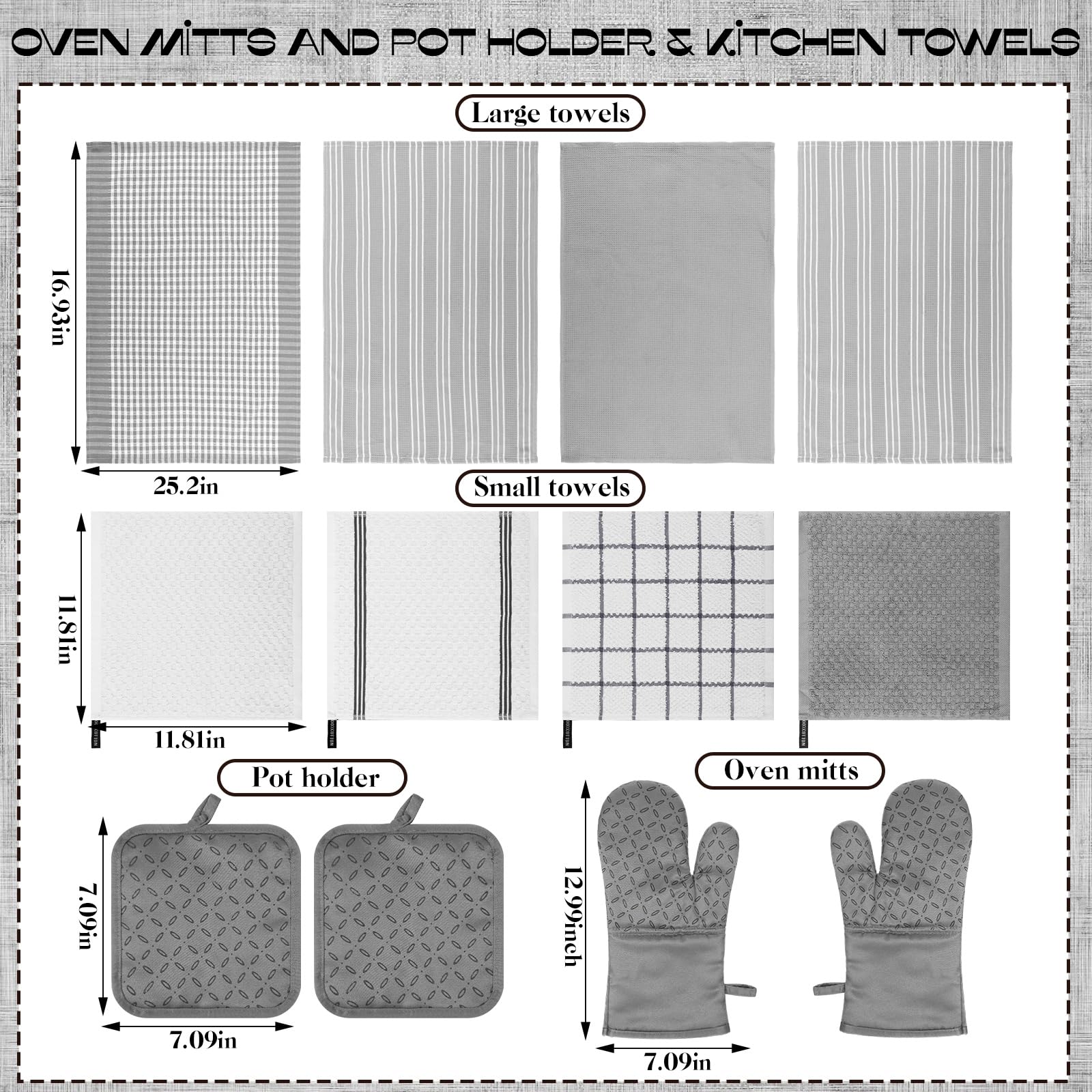 LemonRoad Juego de 12 manoplas de horno, paños de cocina con soportes para ollas, juegos de toallas de cocina, guantes de horno, almohadillas resistentes al calor con silicona para cocina, cocinar y
