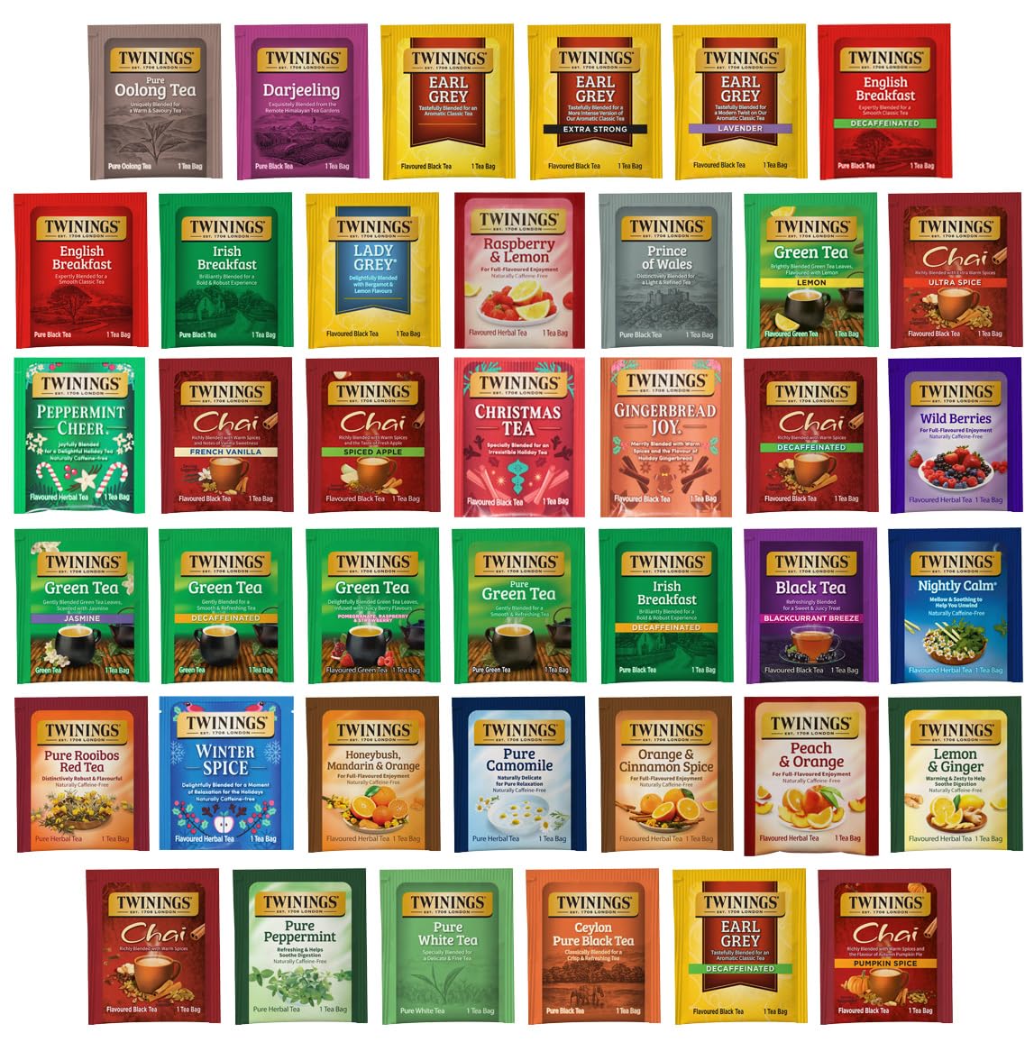 Twinings Tea Bag Sampler Assortment, Variety Pack (40 Count), 40 Unique Flavours for Tea Lovers: Women, Men, Couples, Family, Friends, Coworkers