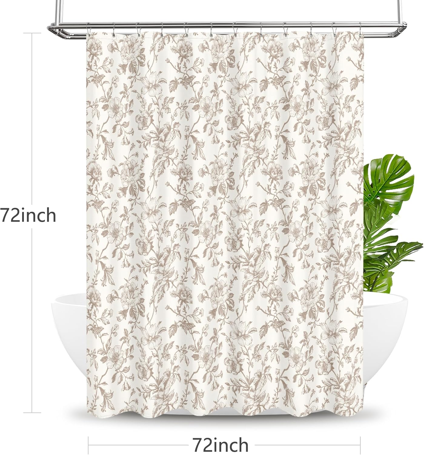 Tititex Boho Rustic Beige Flower Faux Linen Shower Curtain, Vintage Bathroom Decoration Shower Curtain Sets 72x72 in with Hooks