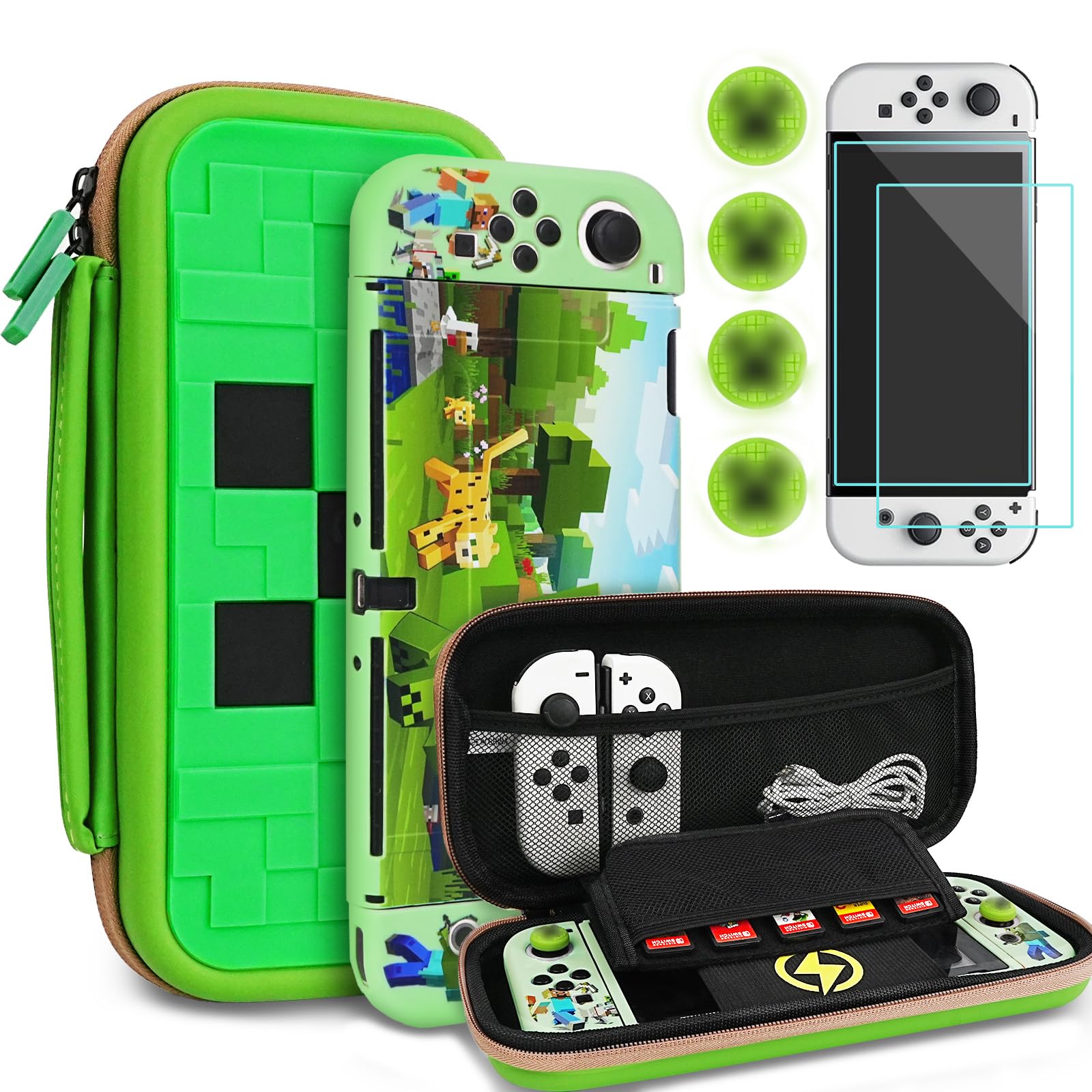 TIKOdirect Étui de transport pour Switch OLED - Étui de voyage portable avec étui de protection souple, protecteurs d'écran et capuchons pour les pouces, vert