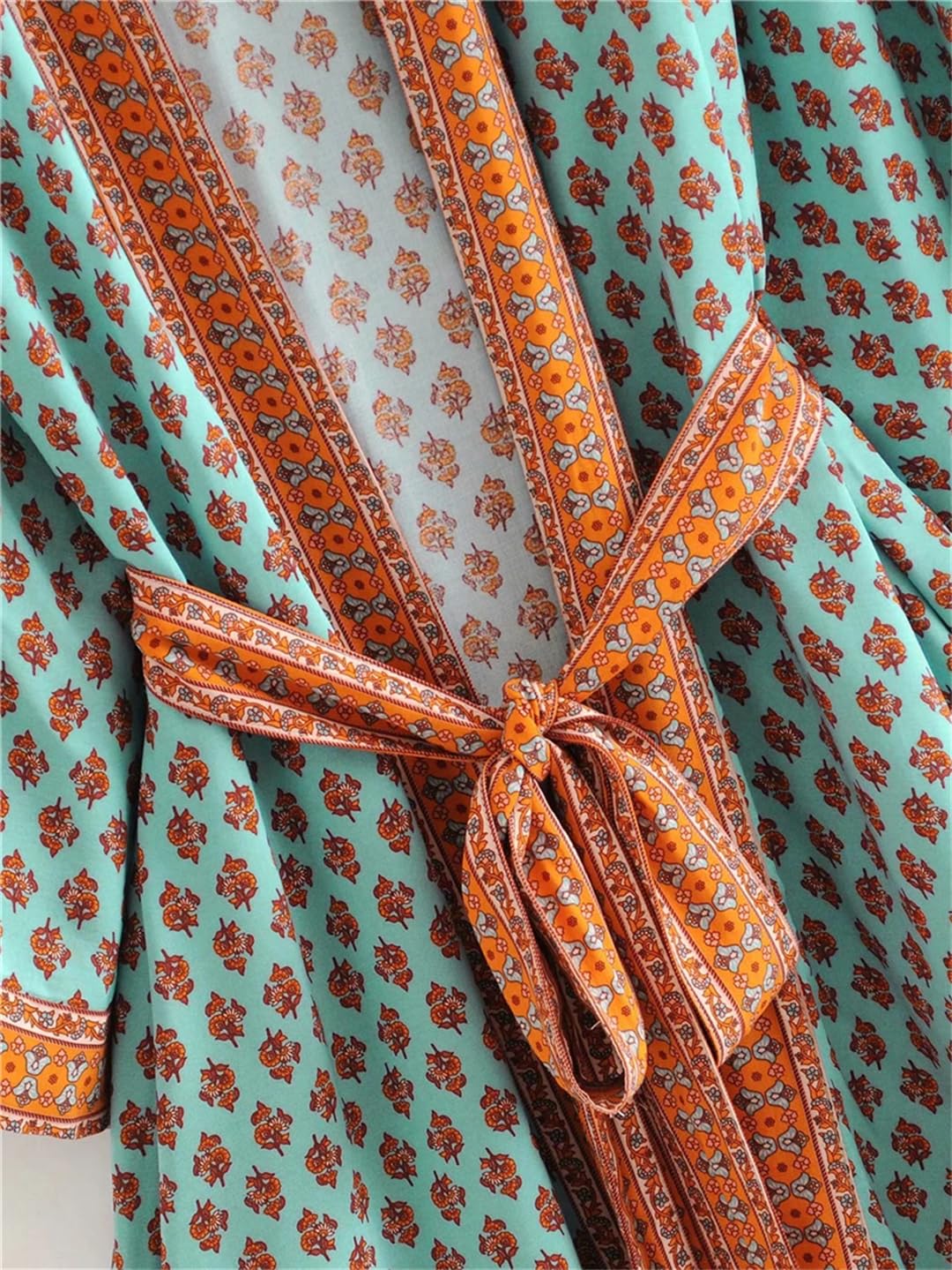 Disimlarl Kimono estampado para mujer, estilo bohemio, cuello en V, mangas murciélago, bata larga para playa, salida de baño