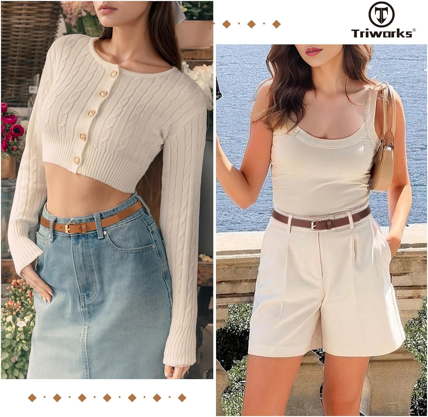 TRIWORKS 3 Pack Women Skinny Leather Belt for Jeans Pants Dress Ladies Thin Waist Belt with Gold Buckle - Image 2