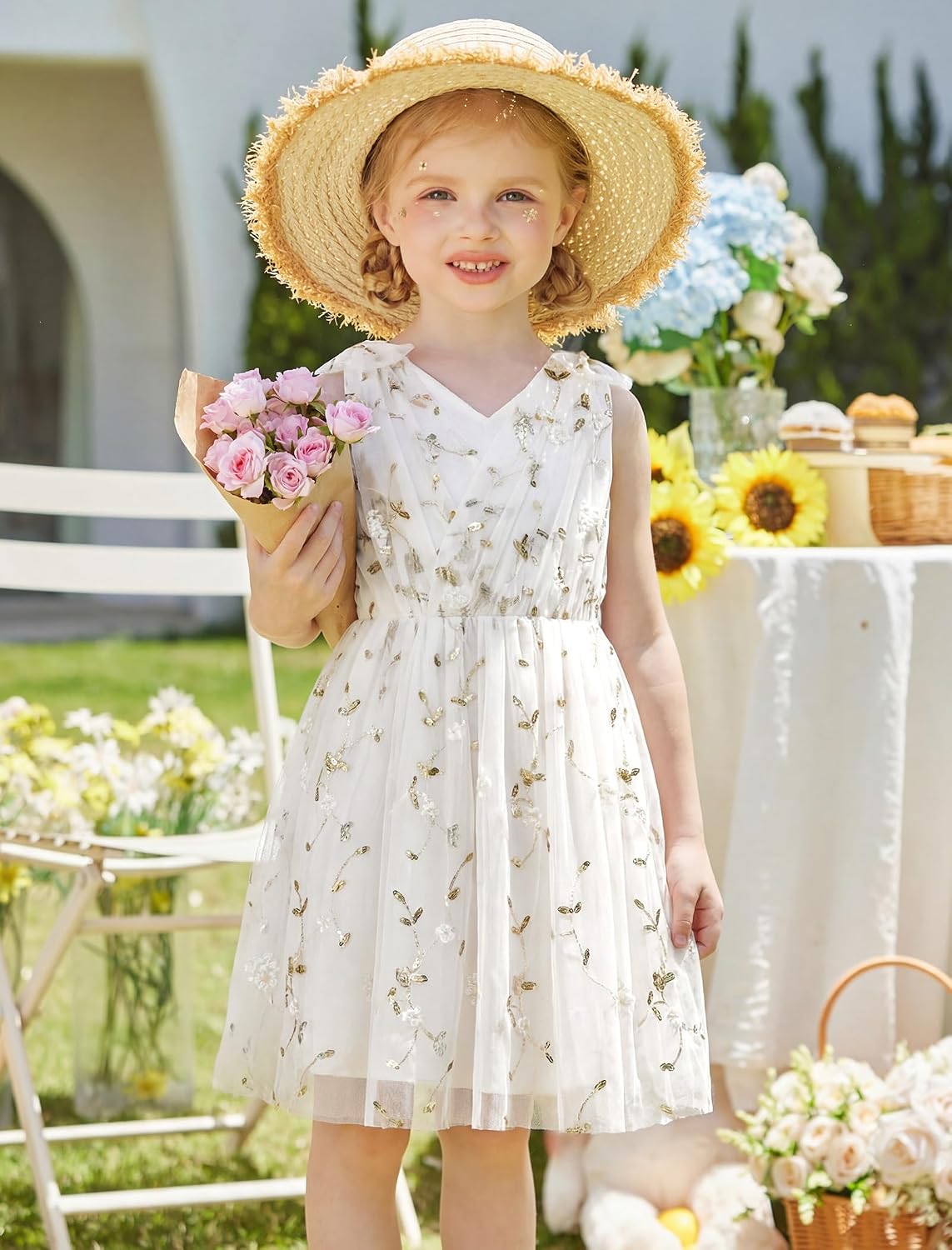 Arshiner Tutu Tulle Dress for Toddler Girls Bowknot Sleeveless Flower Birthday Princess Party Summer Dresses