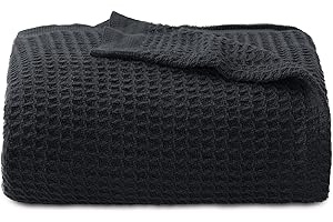 Bedsure 100% Cotton Black Waffle Blanket - 50x70 Inches