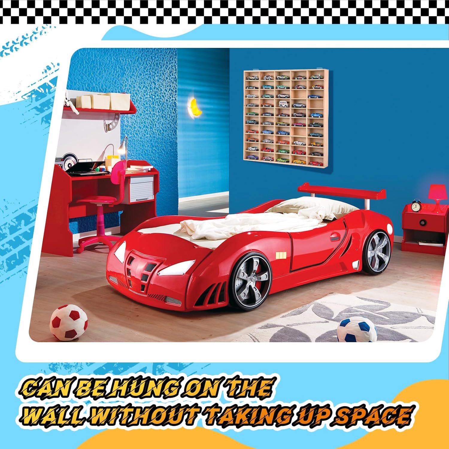 Seenelling Hot 1/64 Diecast Wheels Display Case Holds Toy Cars Wooden Wall Mount Car Display Shelf Storage Organizer Case for Toy Collectibles, Wheel, Model, 10 Layers (50 Spaces)