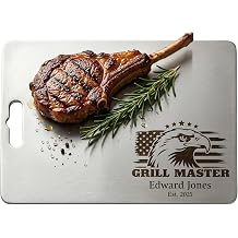Personalized Titanium Cutting Board for Grill, Custom Engraved Cutting Board, Stainless Steel Premium Gift for Father, Husband, Dad, Grandpa, Man, Fathers Day, Birthday, BBQ Lovers, Grill Masters