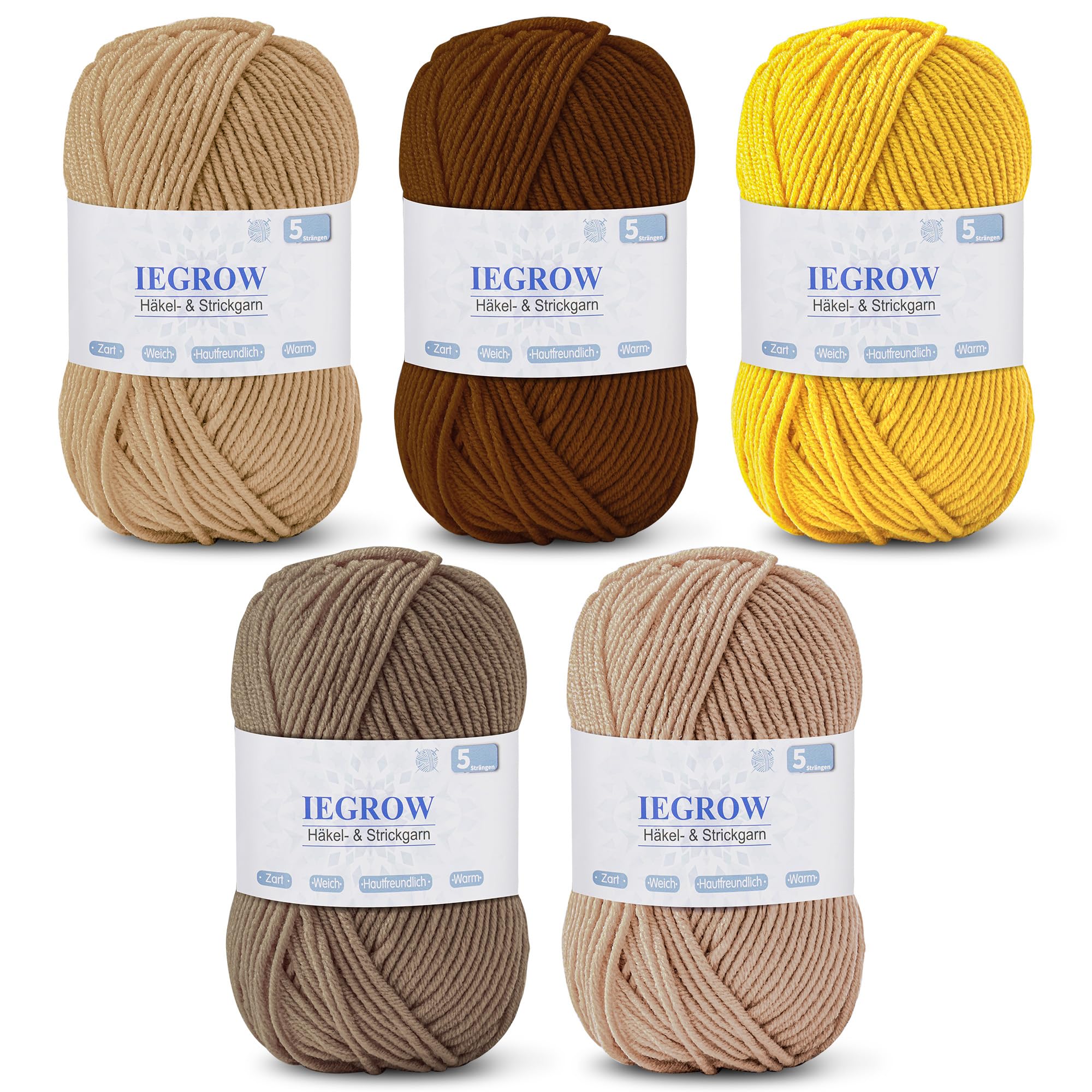 Häkelgarn (50g x 5 Farben), 5-fach Garn zum Stricken, Garn zum Häkeln und Stricken, Handstrickgarn-Sets