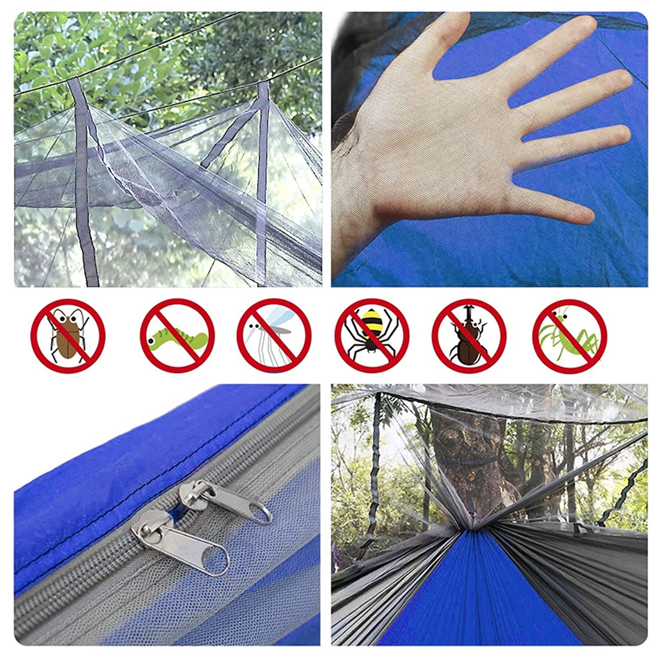 Hamac en Nylon léger de 260 x 140 cm, hamac de Camping avec moustiquaire et bâche Anti-Pluie, capacité de Charge de 200 kg, hamac d'extérieur pour randonnée, Jardin, Voyage,A