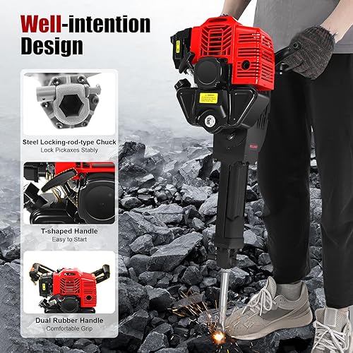 Miniatura 4 de Martillo de demolición a gas de 1900 W 52 CC, rompedor de hormigón, martillo de gasolina de refrigeración por aire de 2 tiempos, herramienta de