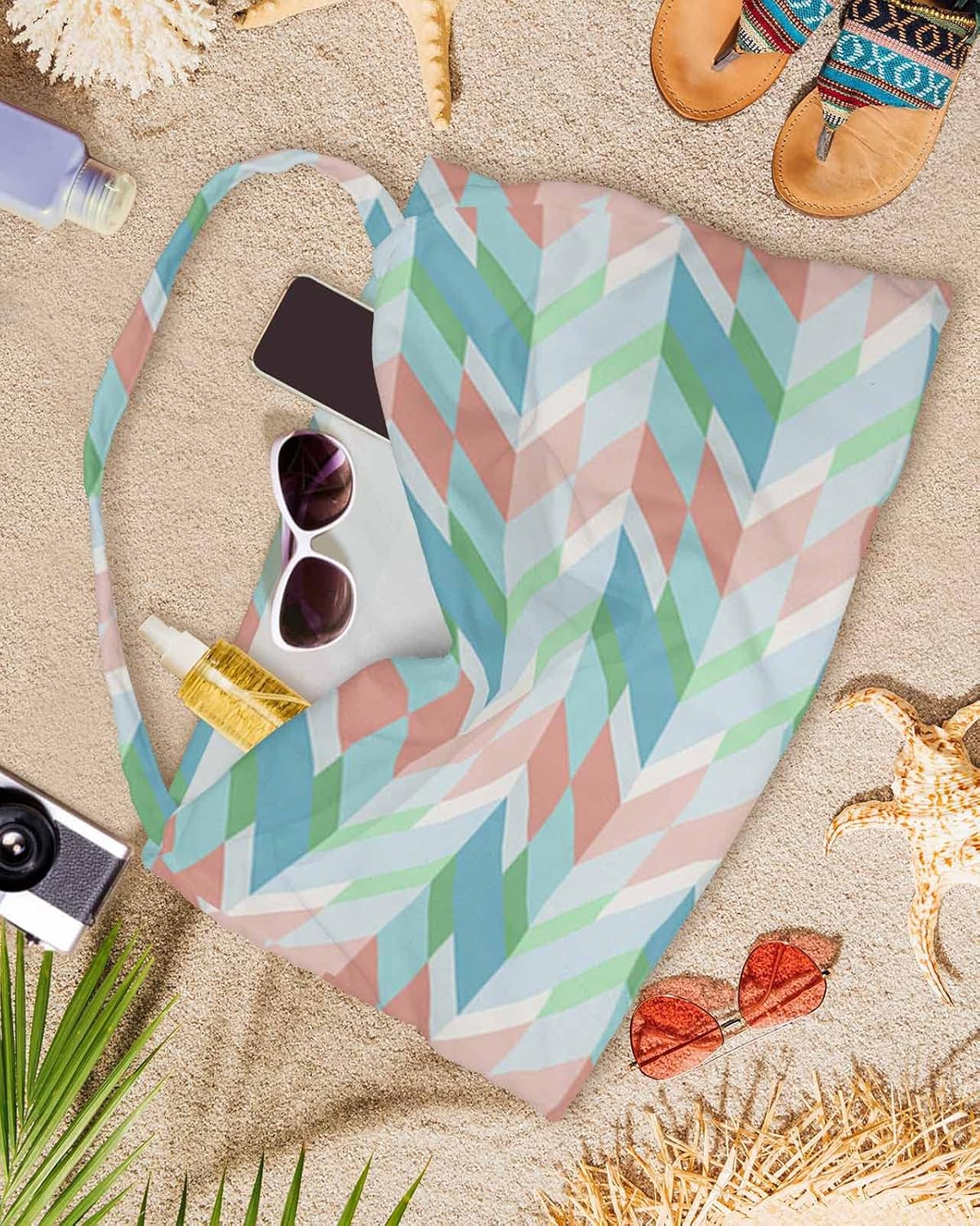 Geometric Teal Beach Pool Patio Lounge Chaise Chair Cover Towel With Pockets,Absorbent & Quick Dry Microfiber Towel Cover Bag Summer Accessories for Sunbathing Red Green Modern Abstract Minimalist Art