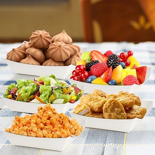 Miniatura 8 de DEAYOU Paquete de 250 botes pequeños de papel para alimentos, bandeja de alimentos de papel blanco de 1 libra, cesta de cartón desechable para papas