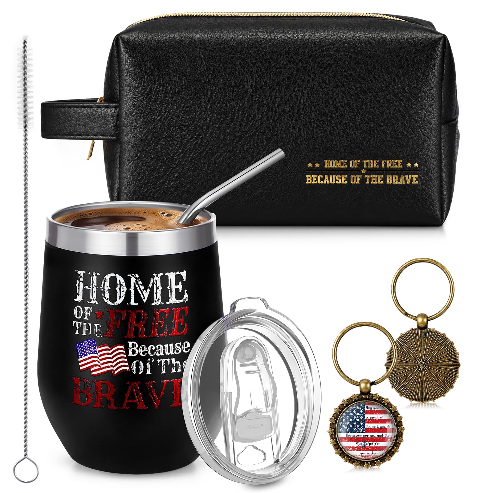 Dandat Set of 3 Veterans Day Gift Military Appreciation 12oz Tumbler Black
