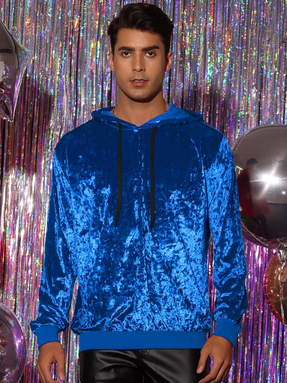 Lars Amadeus Velvet Hoodie Sweatshirt for Men's Long Sleeves Hooded Velour Sweatshirts