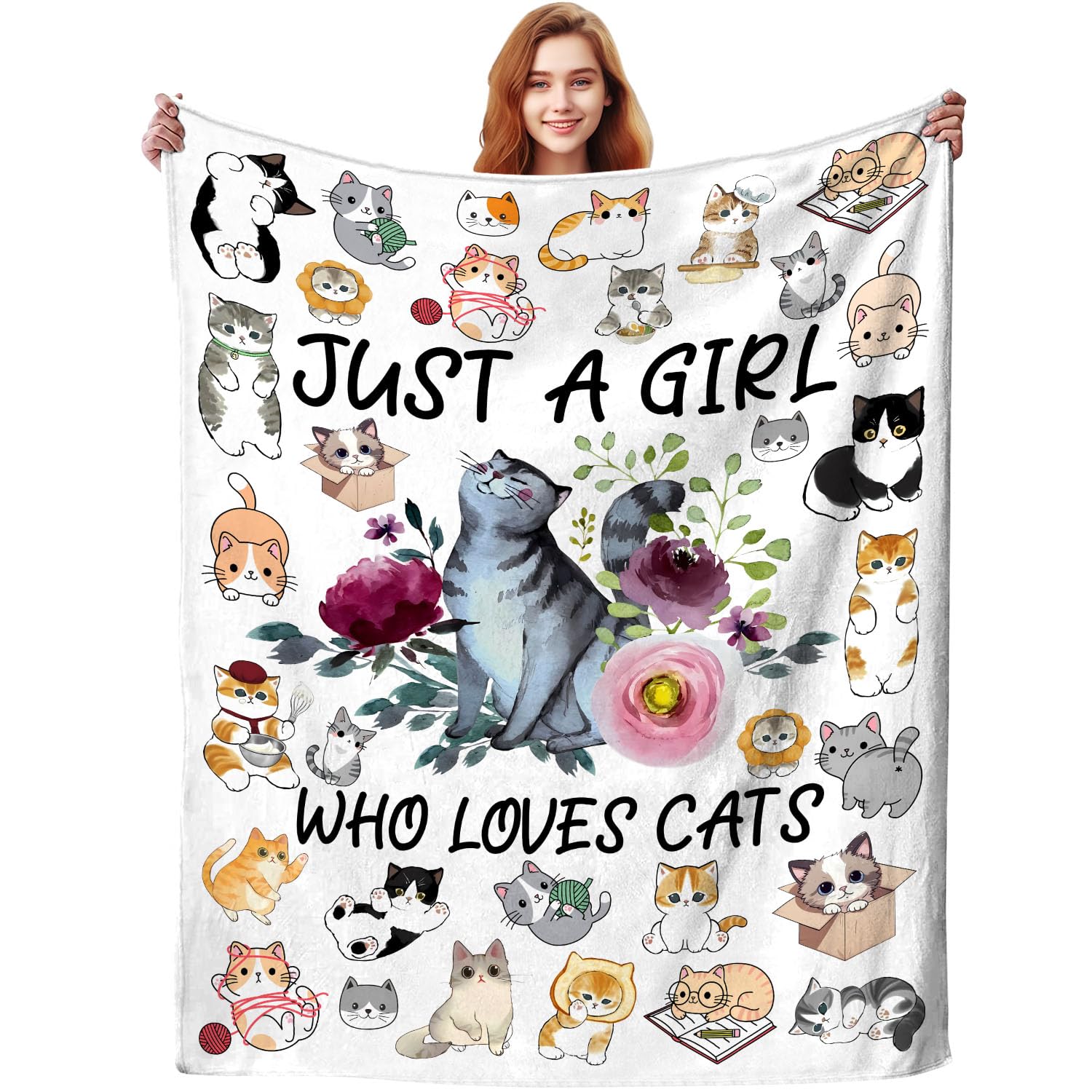 ZABAOBO Cute Cat Blanket Animals Pet Pattern Gifts for Cat Lovers,Cats Stuff Cats Throw Blankets,Funny Kitten Themed Gift for Adults Girls Women 60"x50"INCH