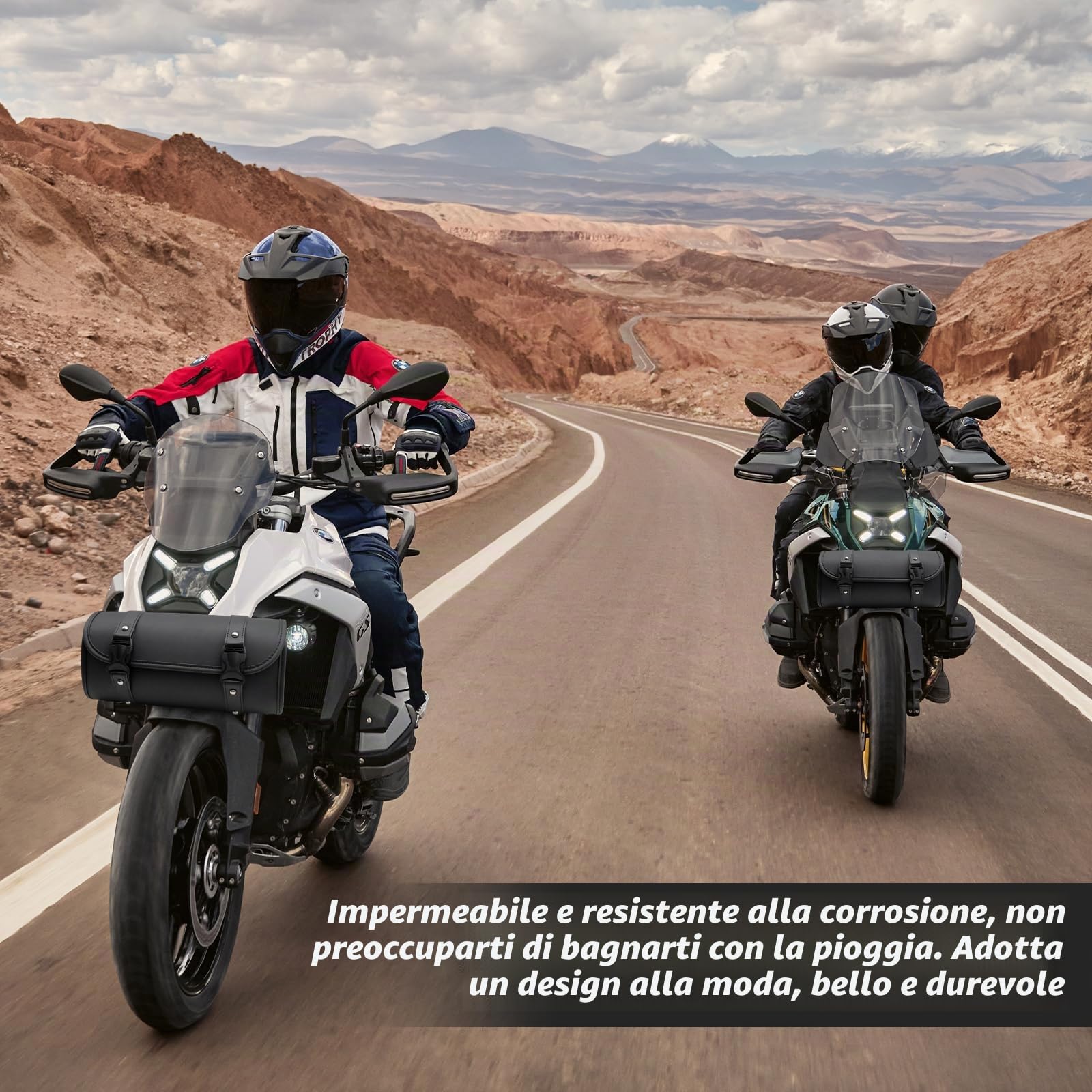 Borsa Attrezzi da Moto Impermeabile in Pelle – Borsa da Sella e Laterale Universale, con 2 Cinghie di Fissaggio per Manubrio e Forcella per Maggior Parte Delle Motociclette e Fuoristrada
