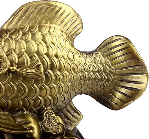 Miniatura 7 de Estatua de latón Arowana Estatua de pescado dorado Figura de riqueza Decoración para el hogar Colección de regalo