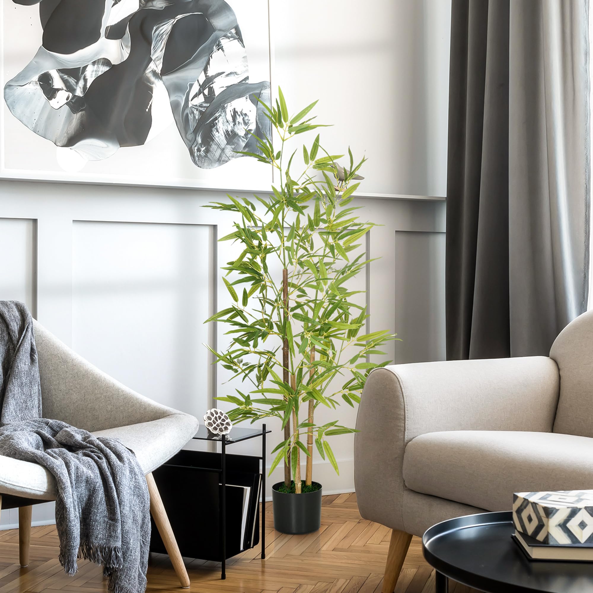HOMCOM Plante Artificielle Bambou Arbre 120 cm avec Pot