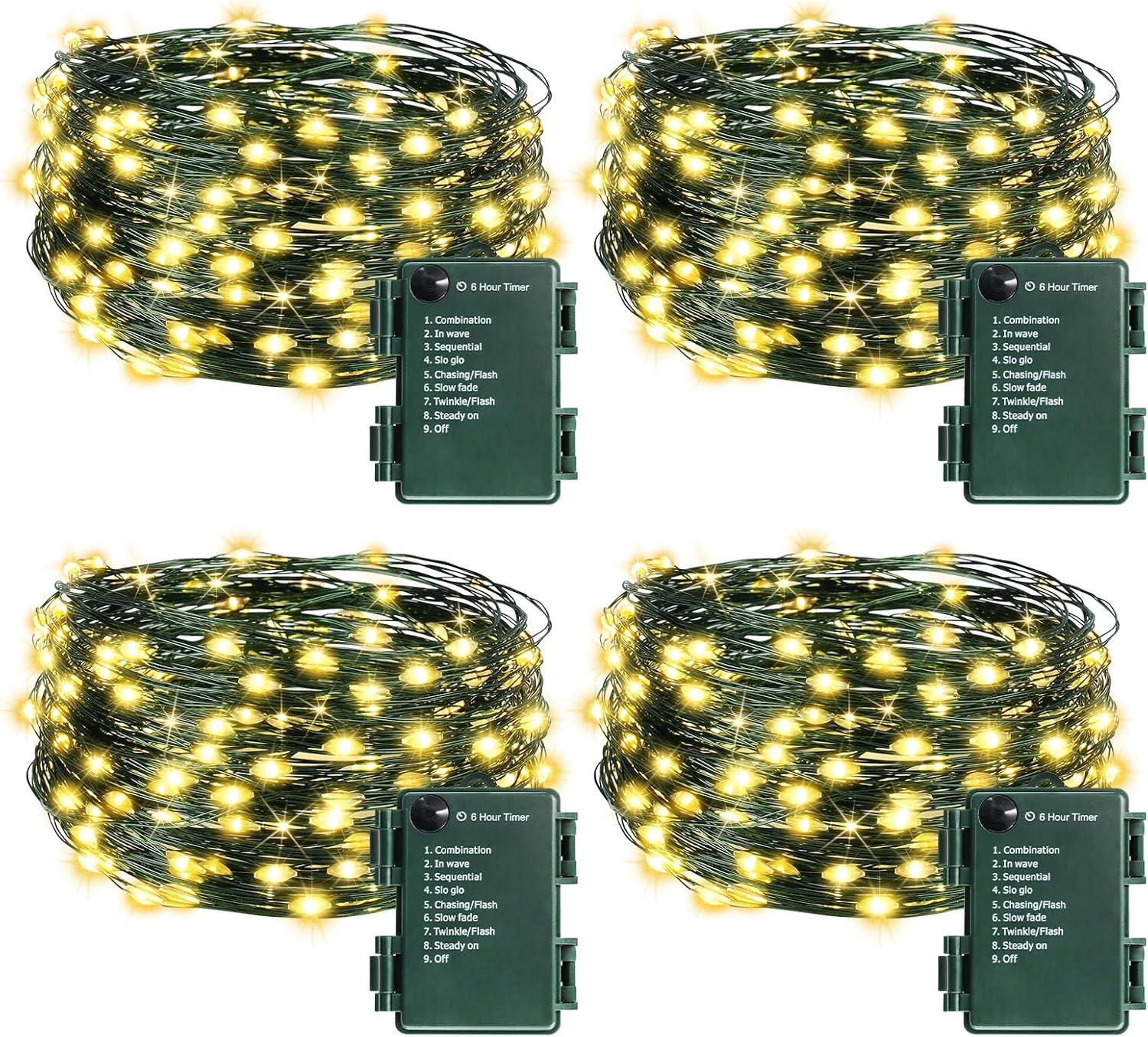 2Pack 20FT 60LED Christmas Fairy String Lights Battery Operated Warm White