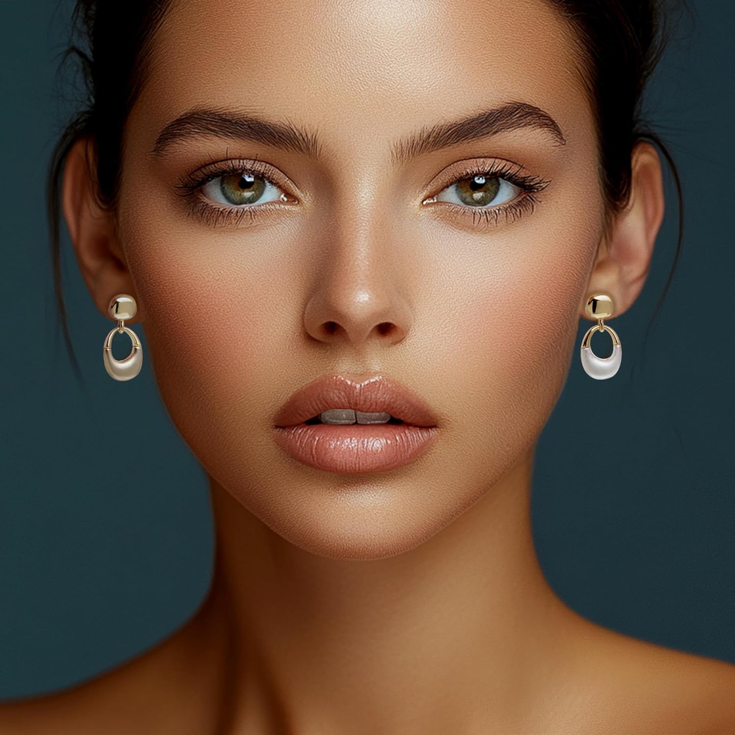 Chunky Gold Dangle Drop Stud Earrings for Women, Trendy Vintage O-Shape Dangling Earing Christmas Prom Accessories Fashion Jewelry Gift - Image 2