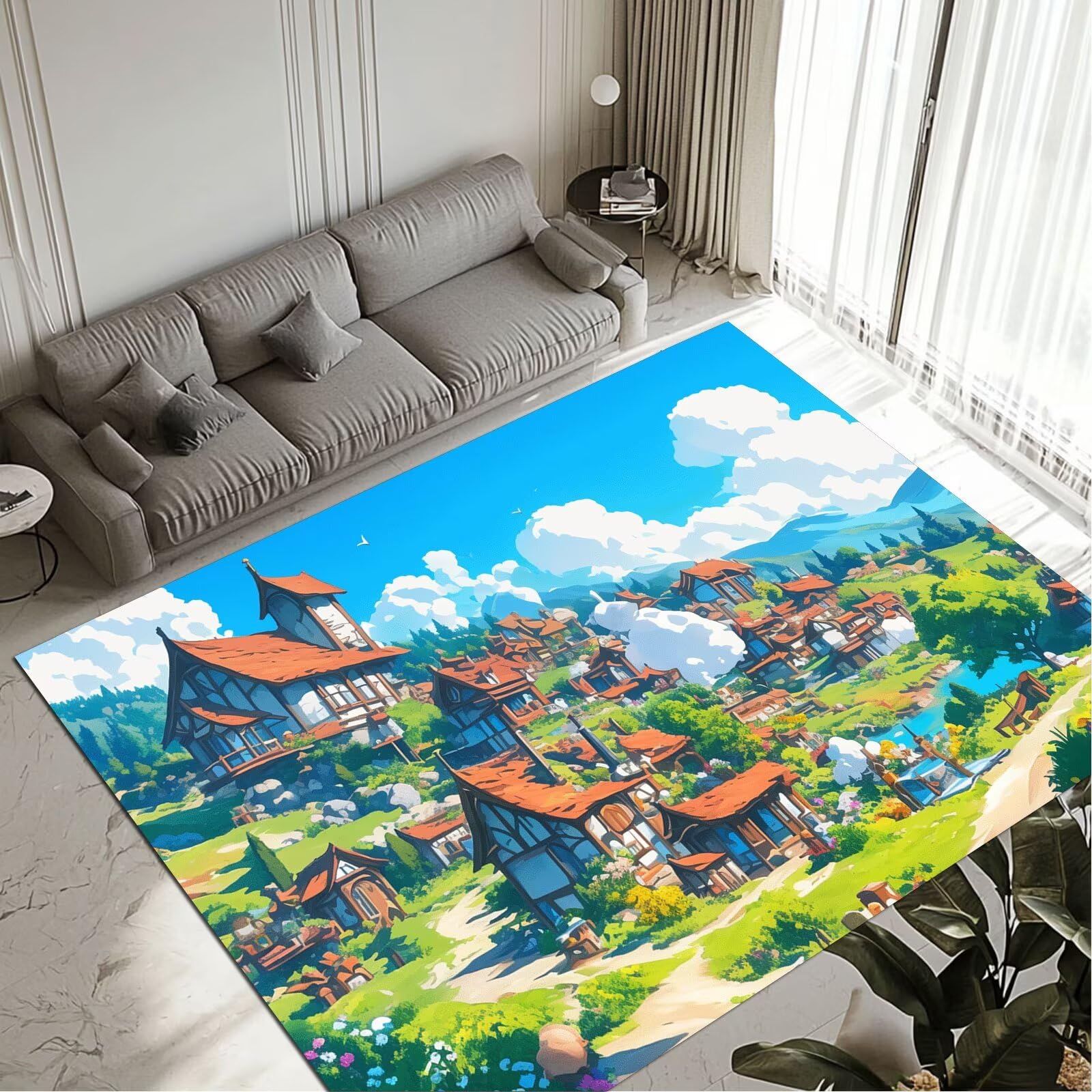Tapis de salon 140x200cm imperméable et lavable avec dossier antidérapant