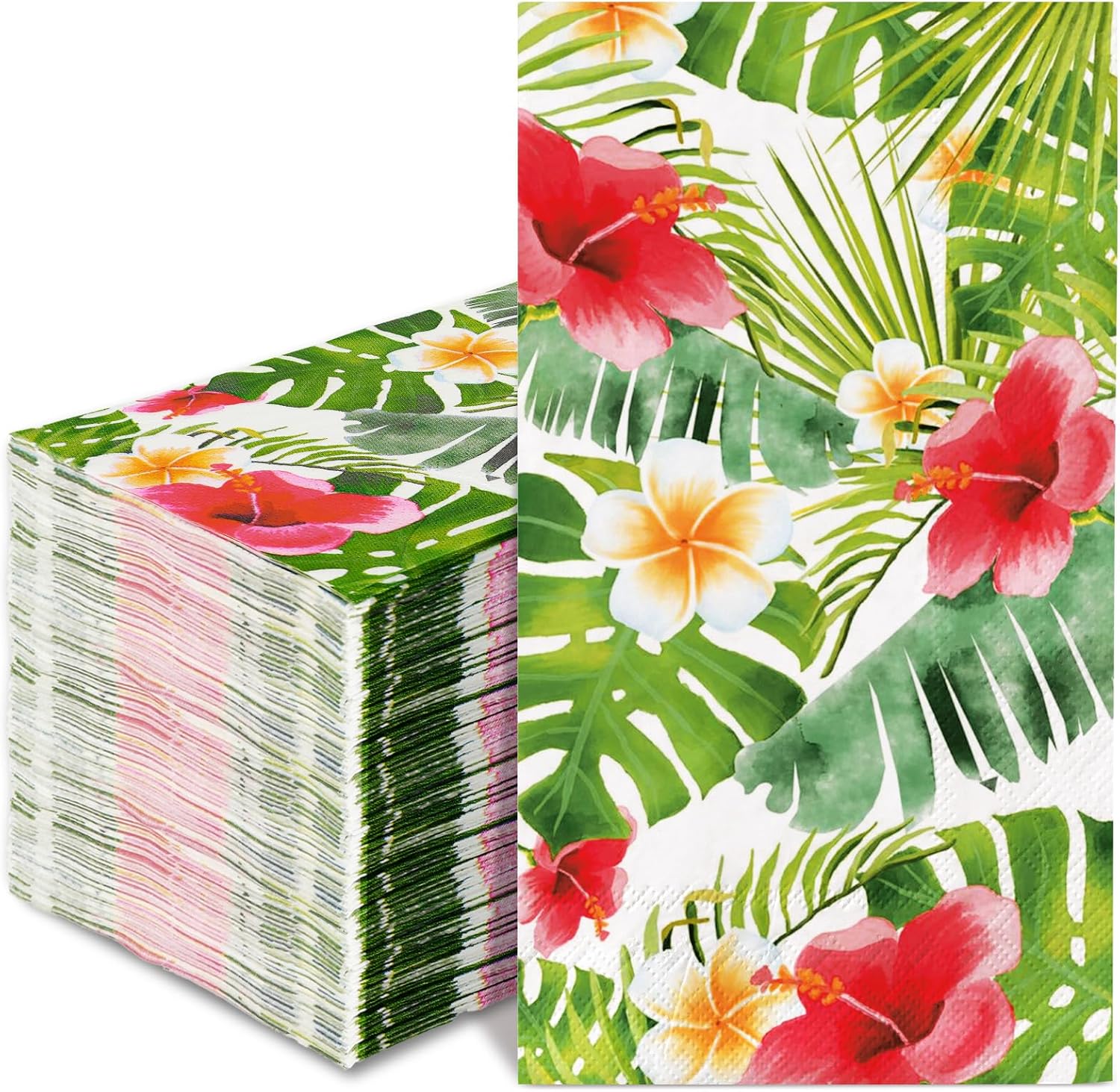 JarThenaAMCS 200 Pcs Hawaiian Guest Napkins Paper Napkins Tropical Palm Leaves Floral Disposable Hand Towels for Summer Holiday Party Dinner Home Table Decor Supplies