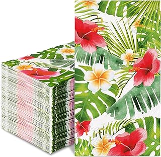 100Pcs Hawaiian Guest Napkins Tropical Palm Leaves Floral Disposable Paper Napkins Decorative Dinner Hand Napkins for Summer Party Home Supplies Table Decor