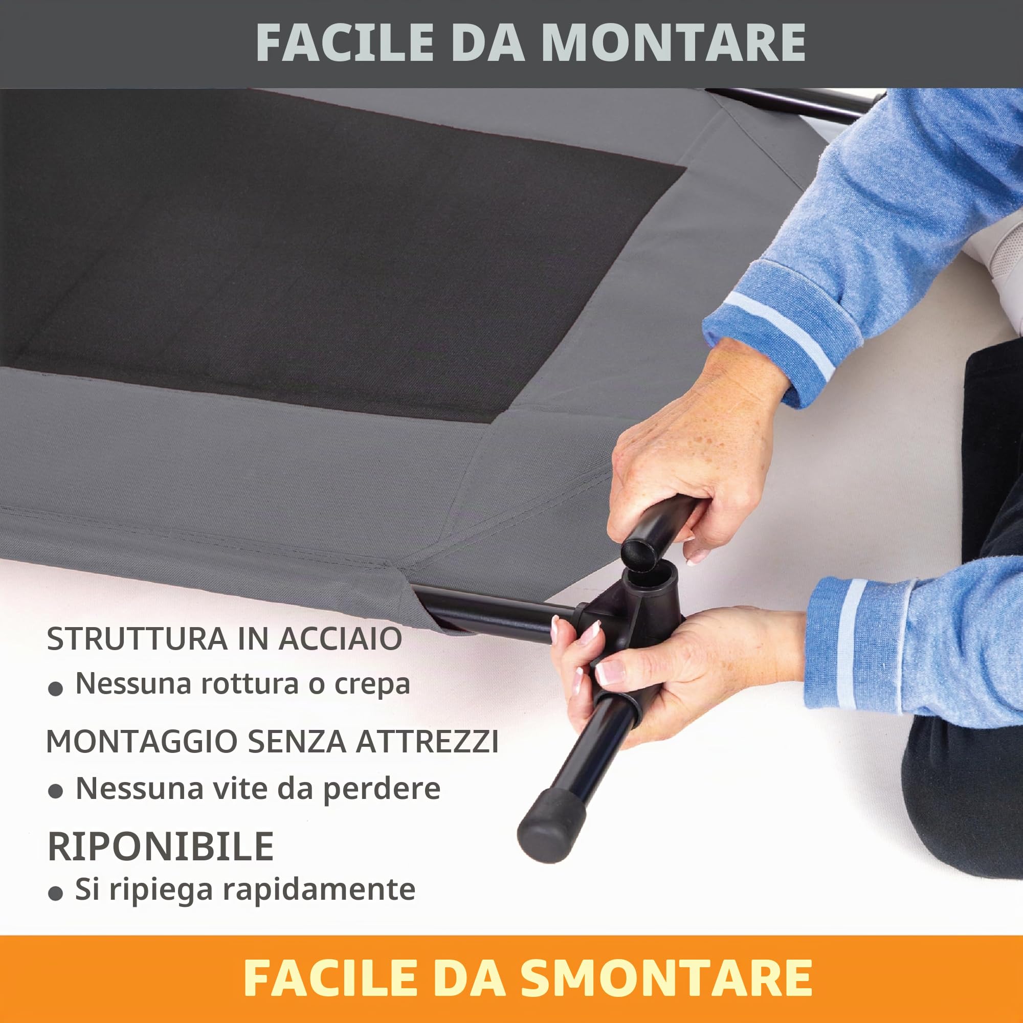 K&H Prodotti per animali domestici, letto rialzato per cani con rete traspirante lavabile, piedini in gomma antiscivolo, lettino portatile per interni ed esterni, rete grigia/nera