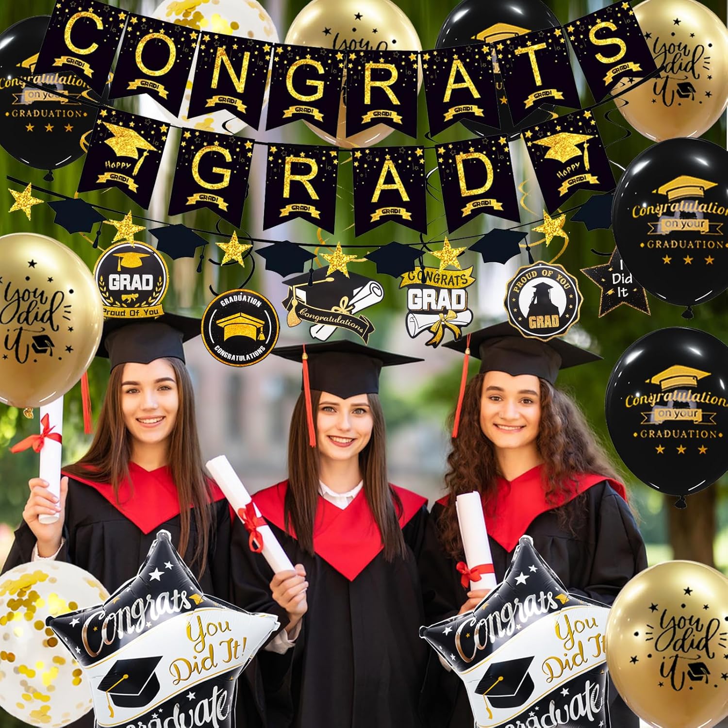 Graduation Decorations Class of 2026, 12Pcs Black and Gold balloons with Swirl and Graduation Garland Congrats Grad 2026 Banner for College High School Party Supplies - Image 7