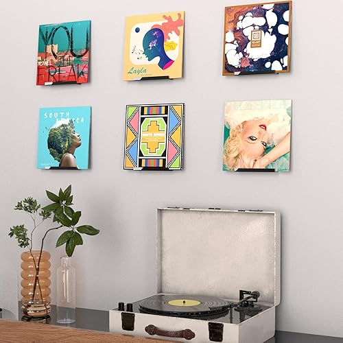 Miniatura 5 de Hexsonhoma Soporte de pared para discos de vinilo negro de 12 pulgadas, estante de acrílico para pared, soporte para exhibición de discos de vinilo,
