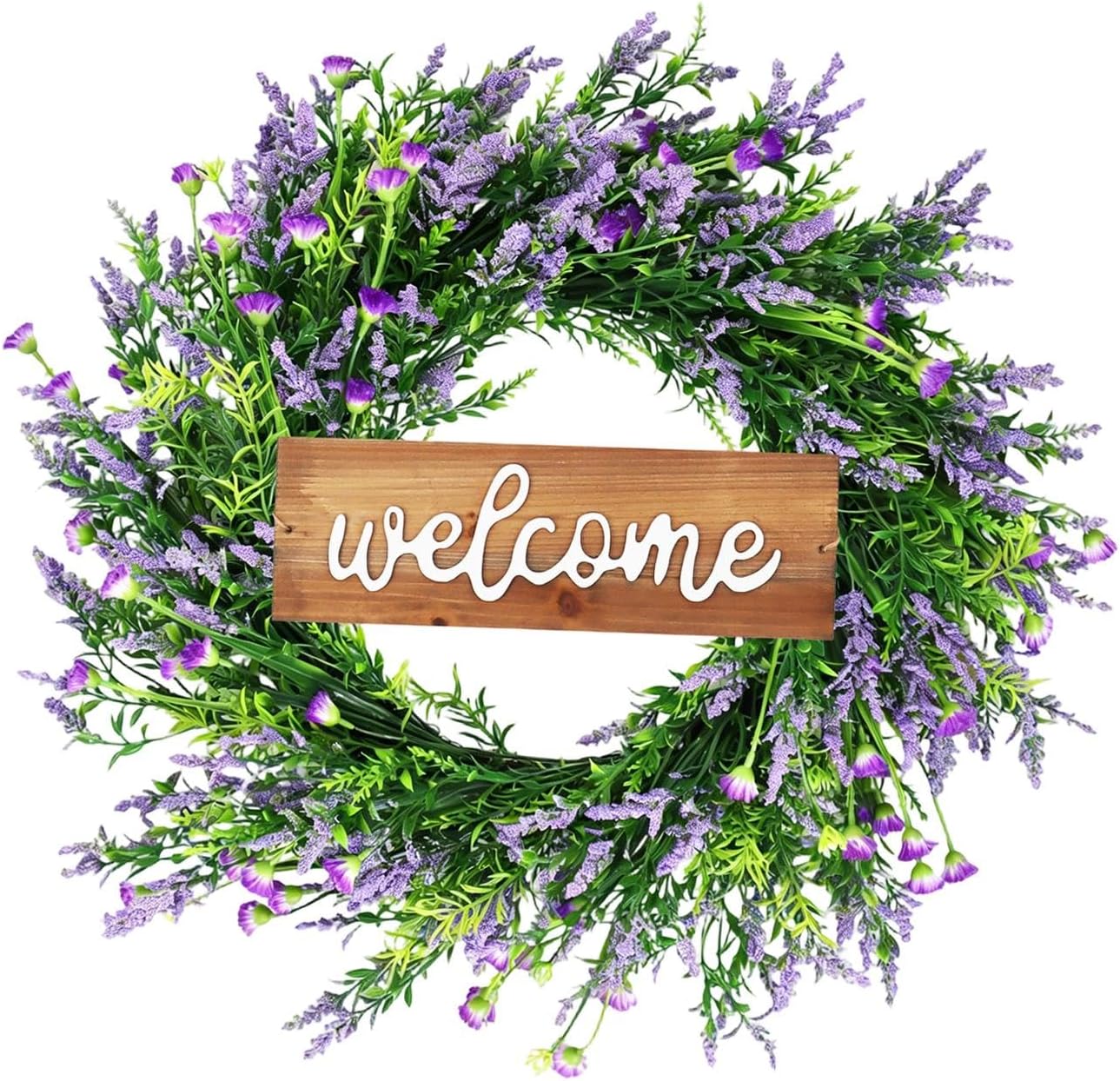 Lavender Wreath, Welcome Door Decoration, 50cm Leaf Garland for Home Celebrations, Weddings and, Purple