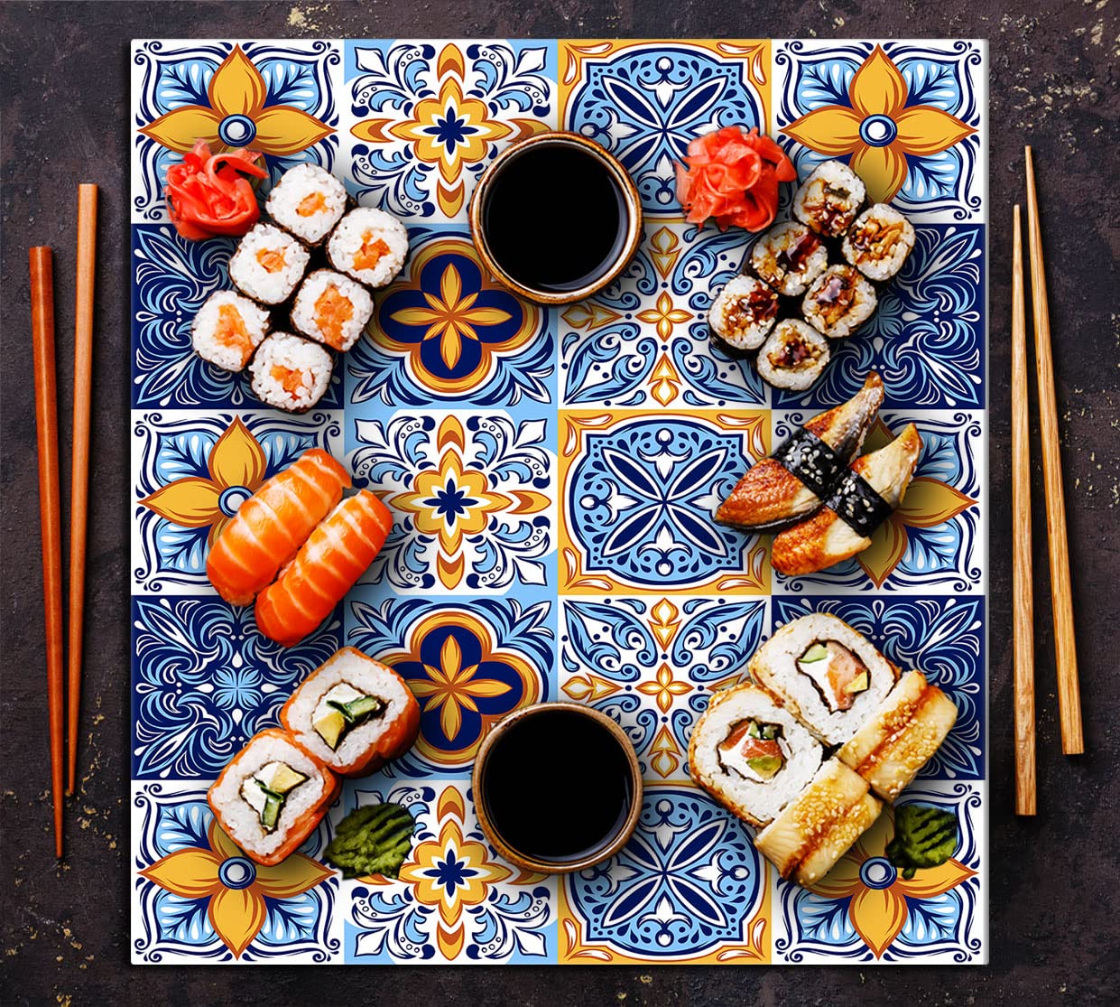 Paraschizzi da cucina in vetro temperato 60 x 65 cm – Vetro decorativo con nastro adesivo – Pannello posteriore in vetro per cucina, Copri piano cottura induzione, Mosaico