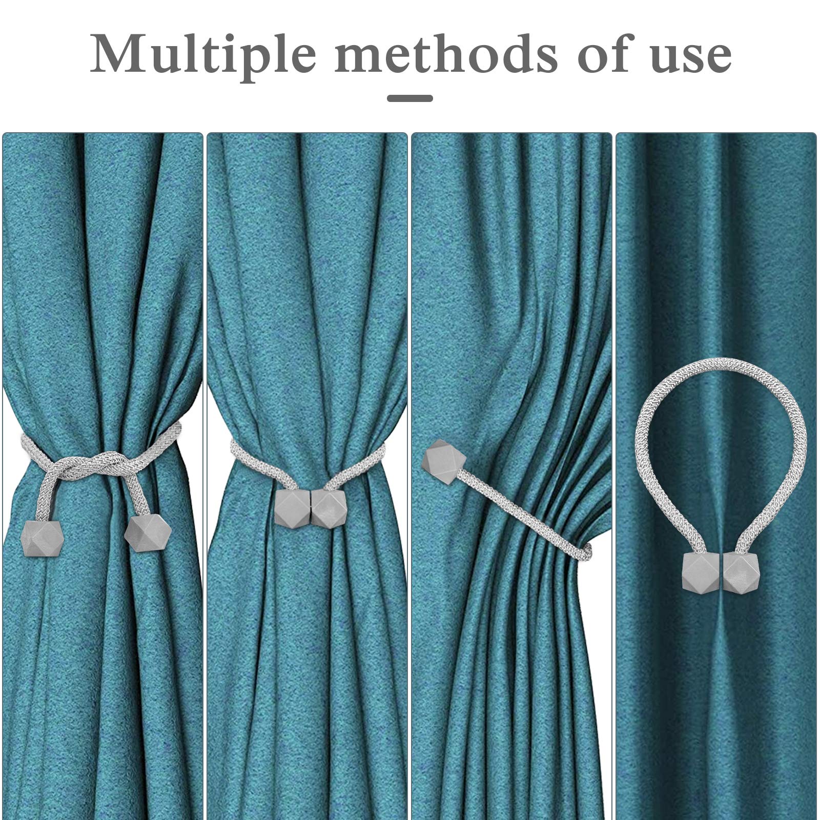 Magnetische Vorhang-Raffhalter, europäischer Stil, praktische Raffhalter, dekorative Raffhalter, für Fenstervorhänge, kein Werkzeug erforderlich (4 beige + 4 grau)