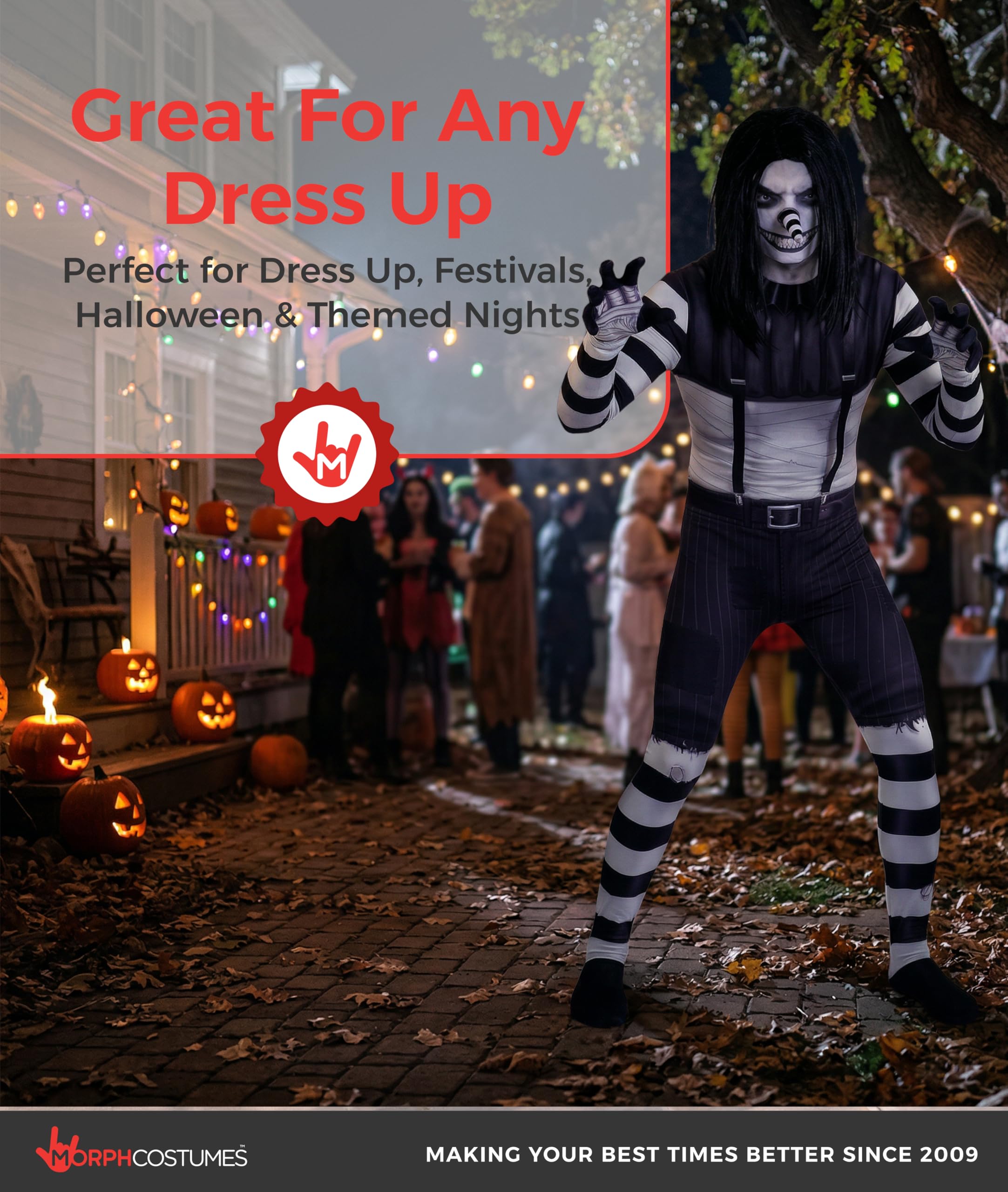 Morphsuits Disfraz Payaso Terrorífico Creepypasta Adulto Hombre Cuerpo Entero Peluca Capucha Cremallera Halloween