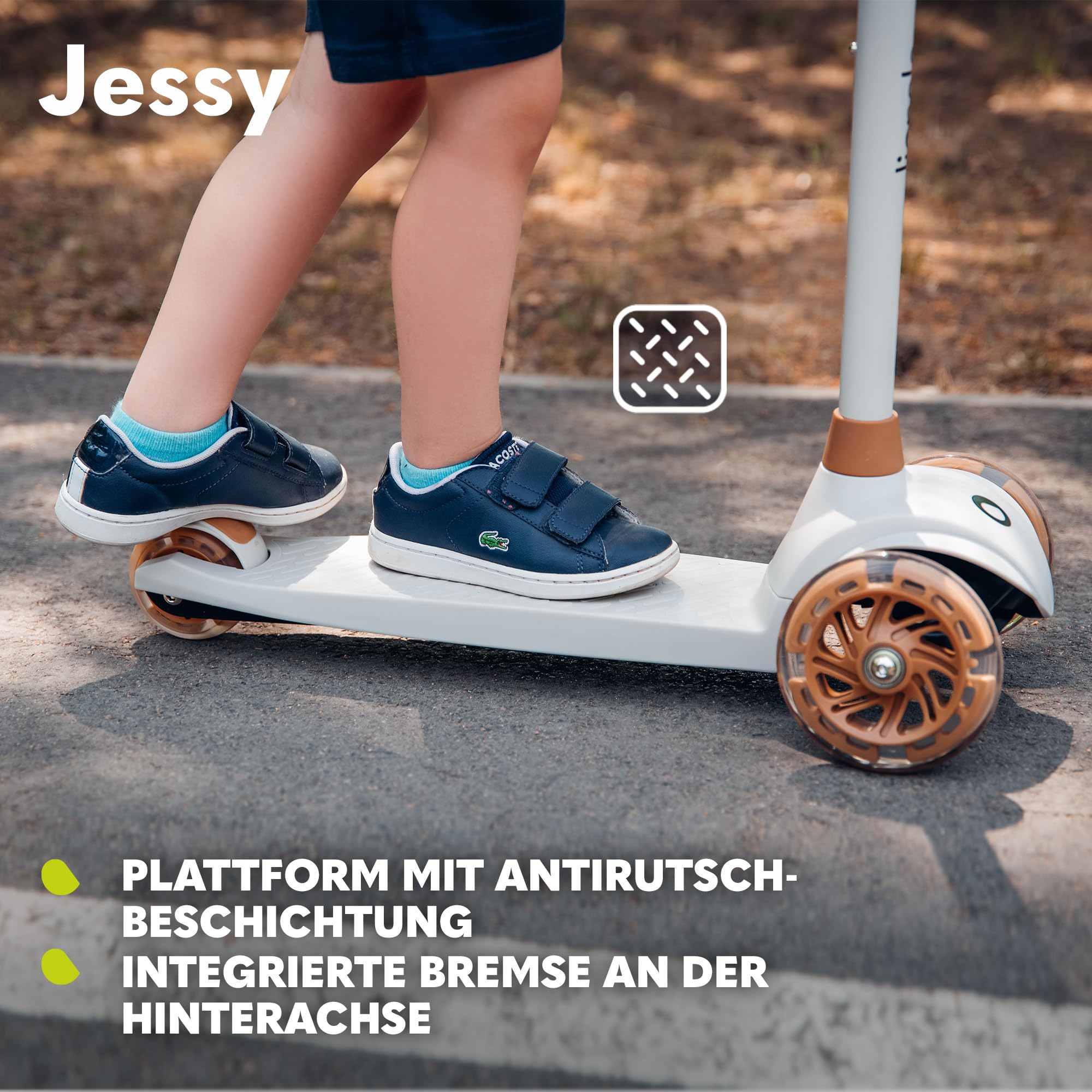 LIONELO Jessy Premium Dreirad-Kinderroller mit LED-Rädern für Kinder 3 Jahre bis 50 kg, Höhenverstellung und Rutschfester Plattform, Faltbarer Kinderroller. Kinderscooter ab Kleinkind Junge Mädchen