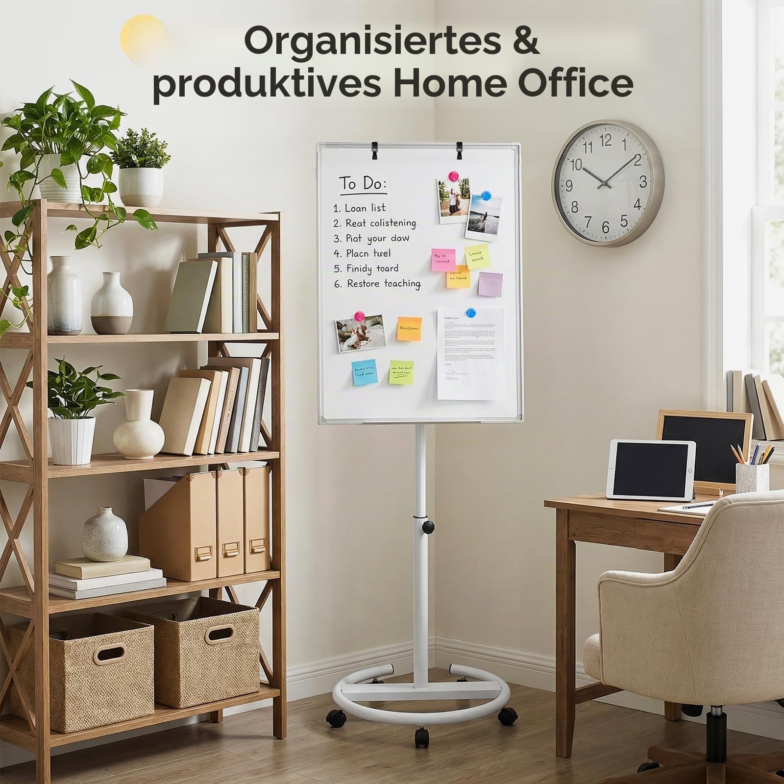 100x70cm Flipchart Ständer, Magnetische Whiteboard mobil mit Rollen, höhenverstellbar 157-195cm, trocken abwischbar, magnetisch, für Büro Schule Zuhause