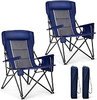 ALPHACAMP Oversized Heavy Duty Camping Chairs 500 LBS High Backrest Folding Lawn Chairs with Cup Holders Side Pocket 2 Pack