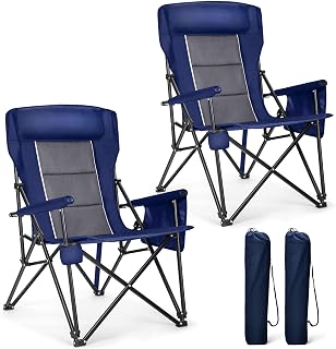 ALPHACAMP Oversized Heavy Duty Camping Chairs 500 LBS High Backrest Folding Lawn Chairs with Cup Holders Side Pocket 2 Pack