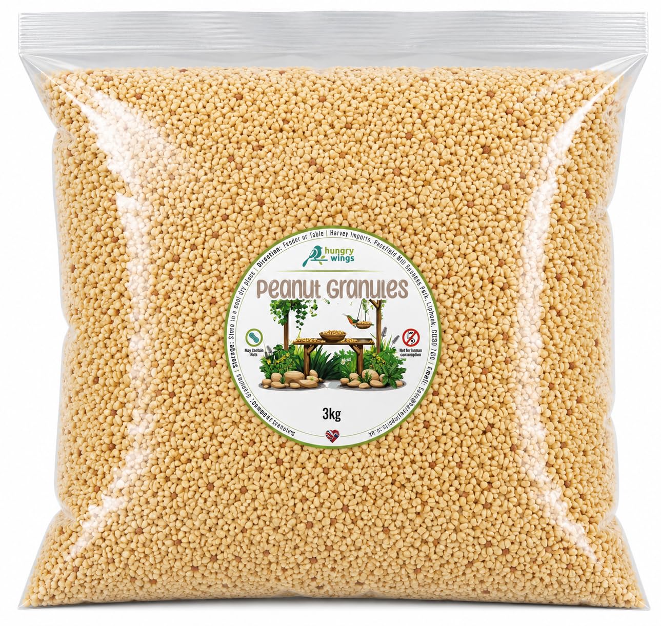 Hungry Wings Peanut Granules 3Kg | Wild Bird Food | High Energy Crushed Peanuts For Garden Birds