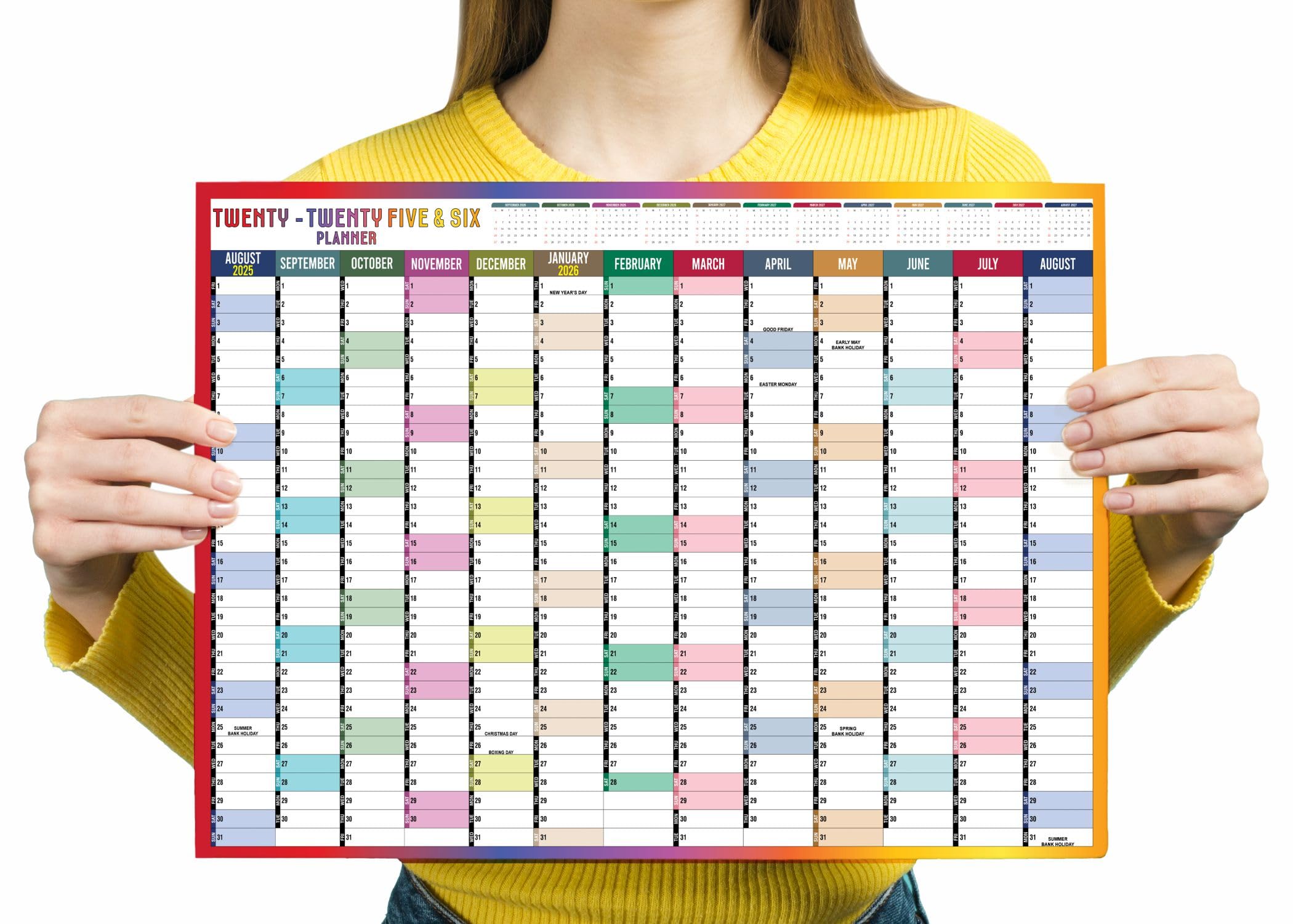 2025 Wall Planner Calendar A2 Size (59.4cm X 42cm) Full Year To View Calendar For Home Office Work School (Rainbow - View #6