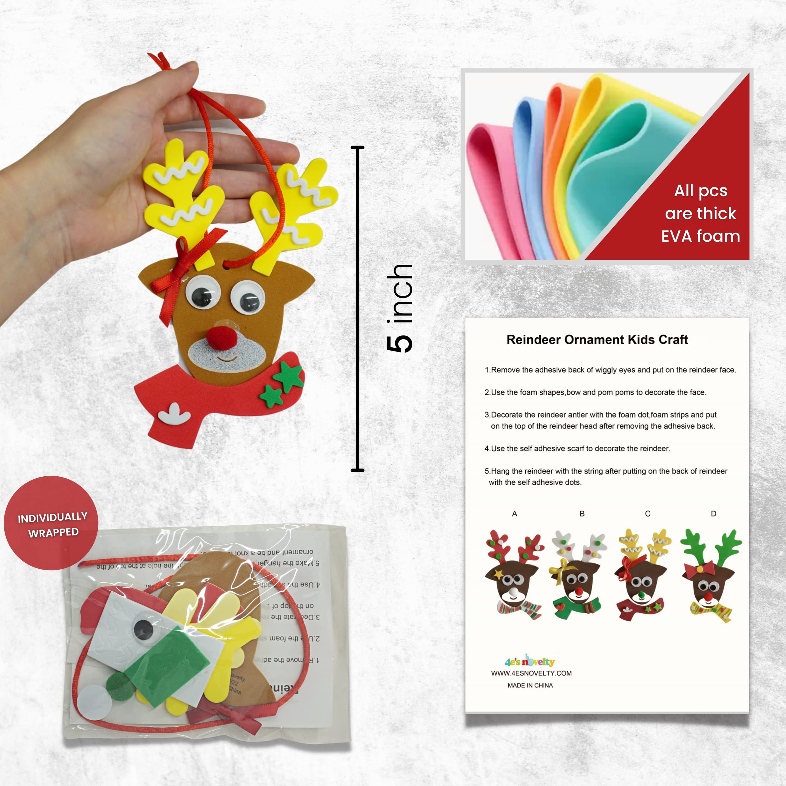 4E's Novelty Christmas Card Making Craft Kit for Kids (12 Pack) DIY Handmade Greeting Card with Envelopes & Supplies for Adults & Kids, Holiday DIY