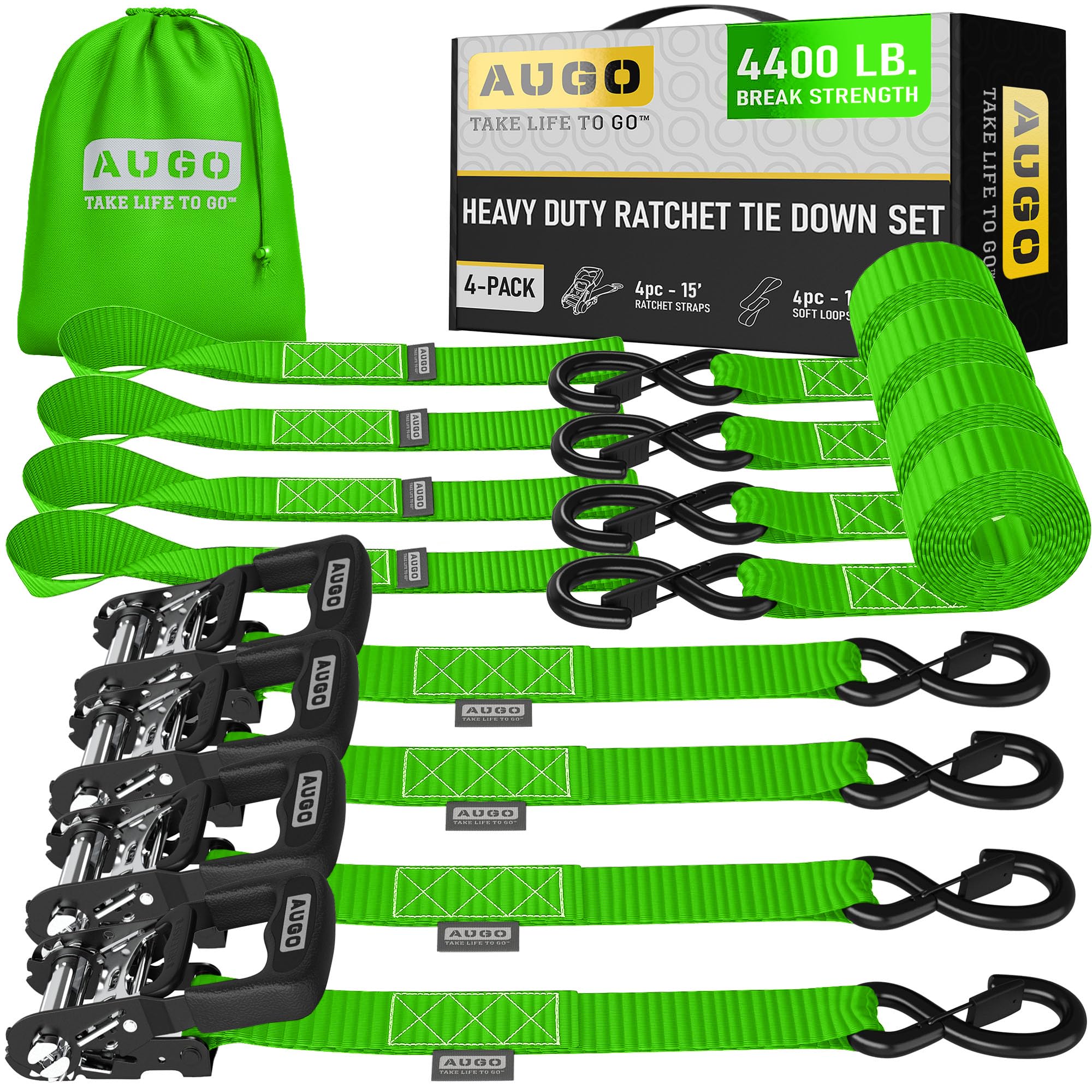 Amazon.com: AUGO Heavy Duty Ratchet Straps & Soft Loops – Pack of