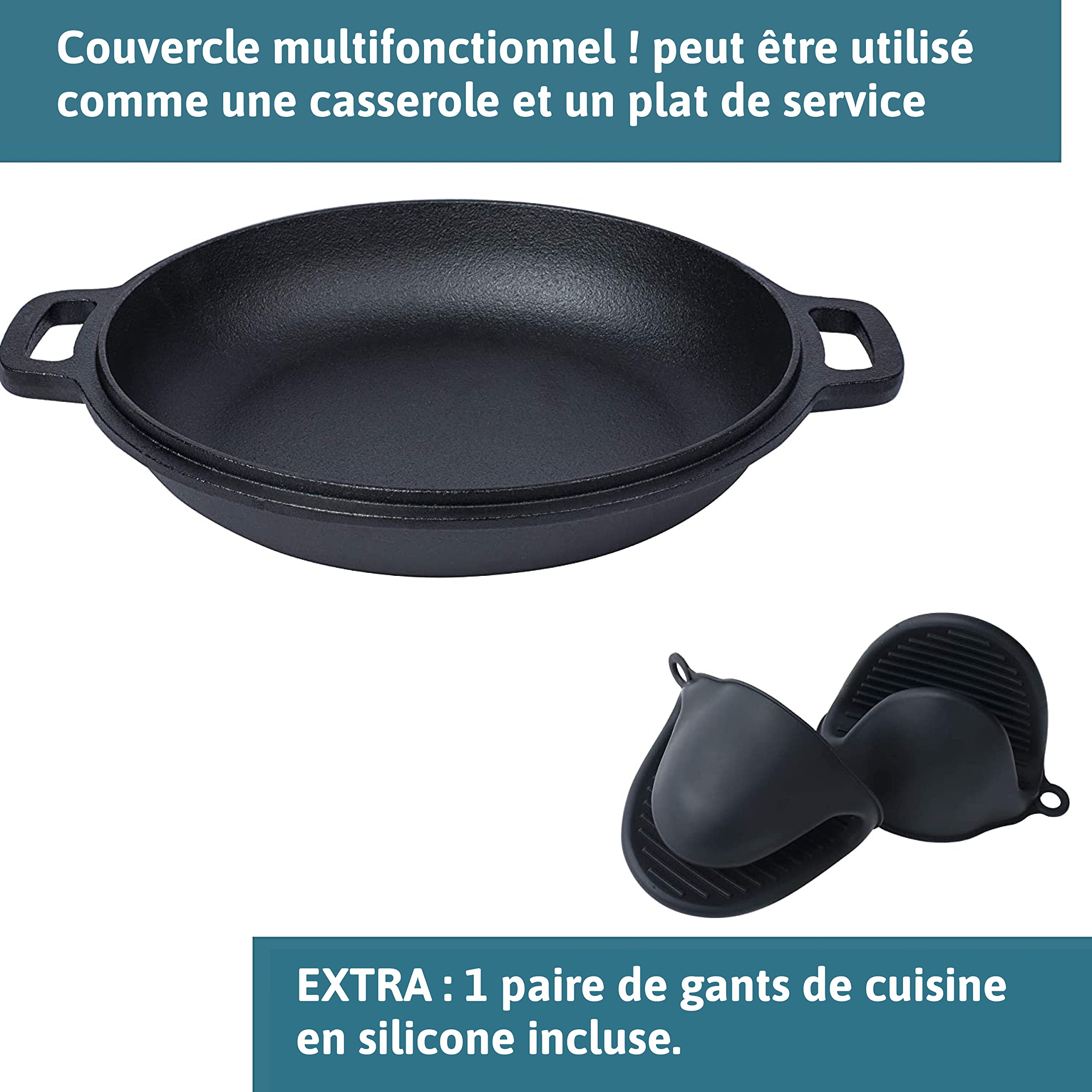 Cocotte En Fonte Avec Couvercle - Casserole Profonde En Fonte Avec Couvercle – Marmite En Fonte + Gants De Cuisine