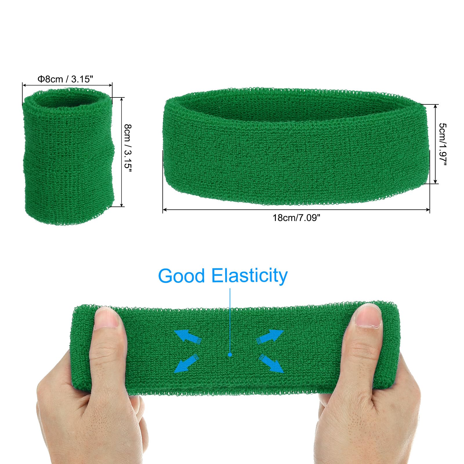 PATIKIL Sweatbands Headband Wristband, 10 Set/30Pcs Sweatband Terry Cloth for Sports Basketball Tennis Athletic Gym Working Out, Green - Image 2