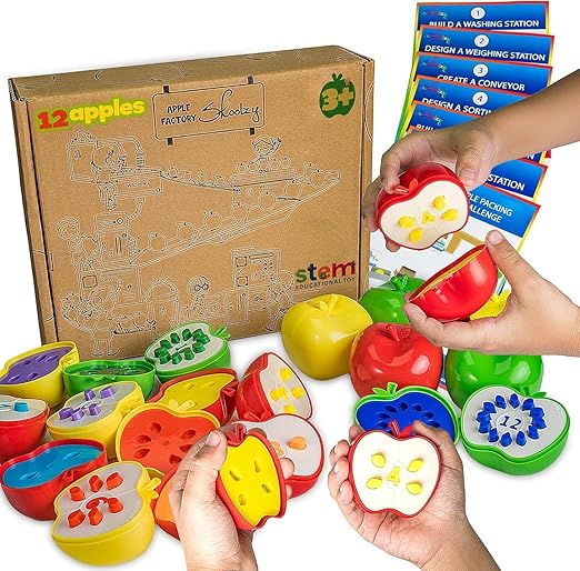 Skoolzy Apple Factory Learning Toy - 12 Plastic Apples for Sorting, Counting & Learning - Montessori Toys for 3 Year Old - Fun Apple Toys for Toddlers - Counting Games for Kids Ages 3-5