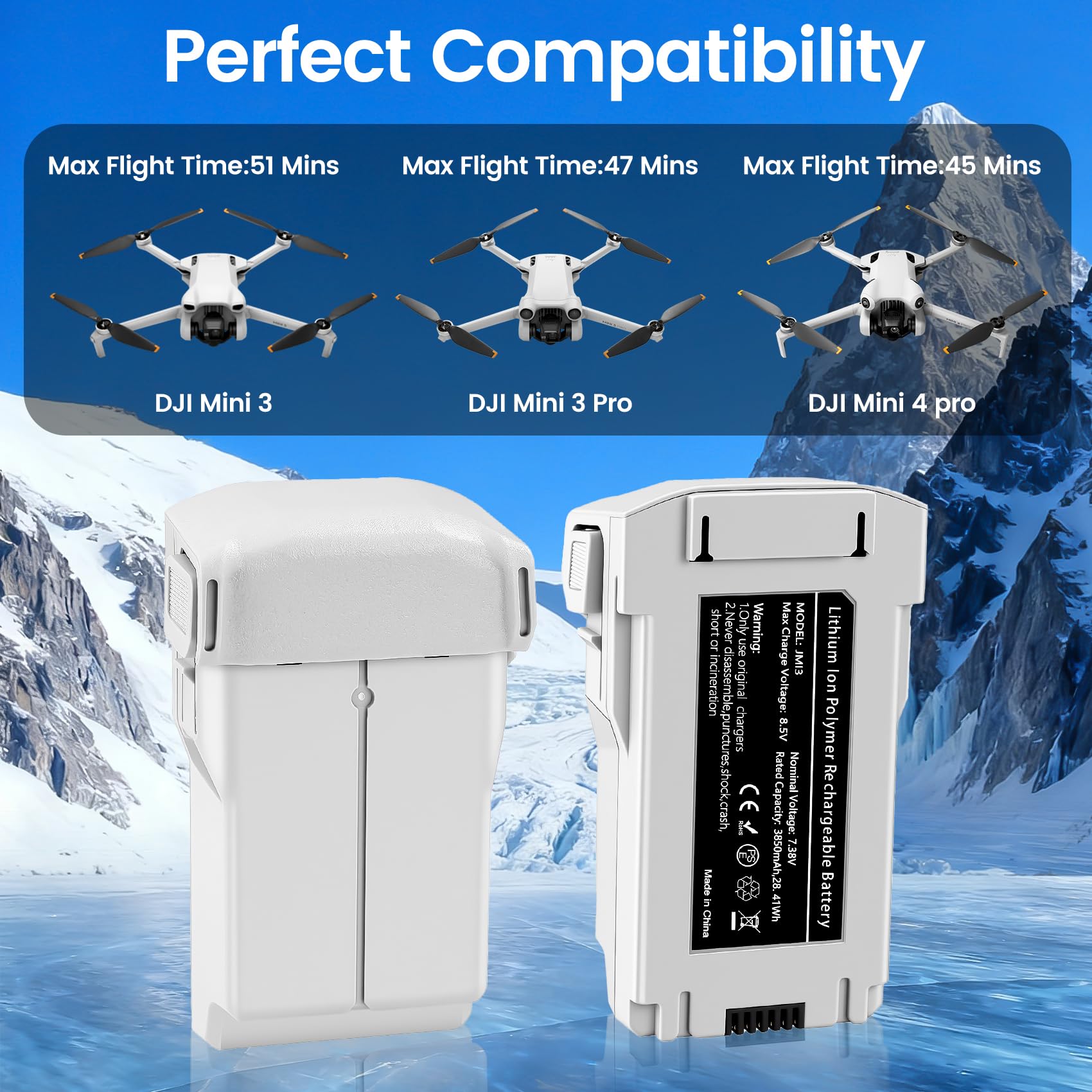 1 Pack 3850 mAh Mini 3 Batterie,47 à 51 Minutes de Temps de vol Maximum, Batterie de vol Intelligente Plus pour DJI Mini 3/3 Pro/4 Pro Batterie de Rechange Haute capacité avec système BMS