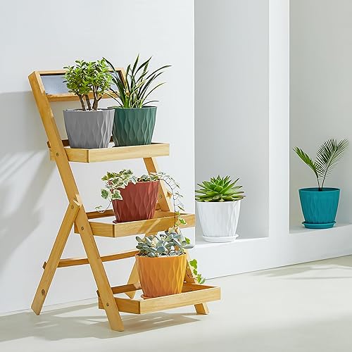 Miniatura 4 de FaithLand Paquete de 6 macetas de plástico de 6 pulgadas con platillos Material de polipropileno grueso, textura ondulada moderna, drenaje mejorado